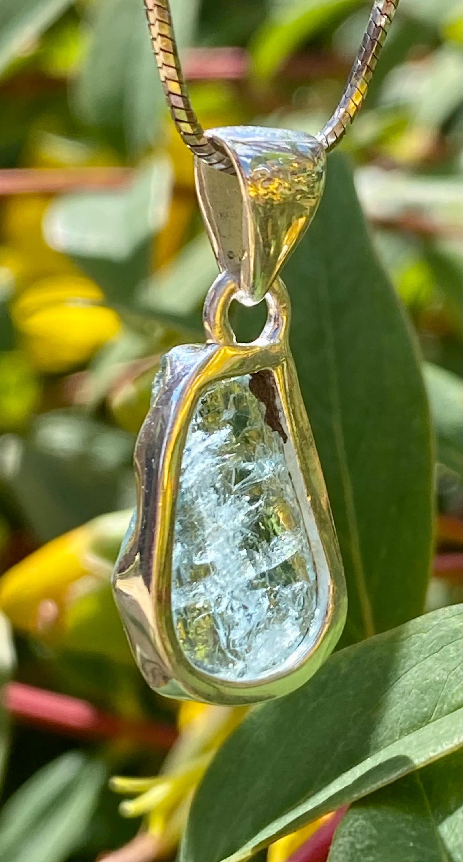 Raw Aquamarine and Silver Pendant