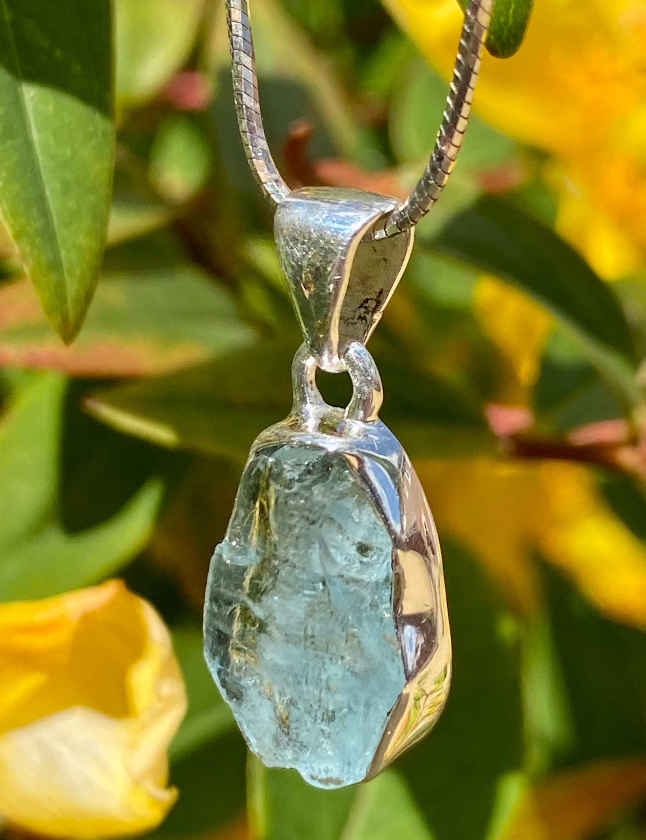 Raw Aquamarine and Silver Pendant