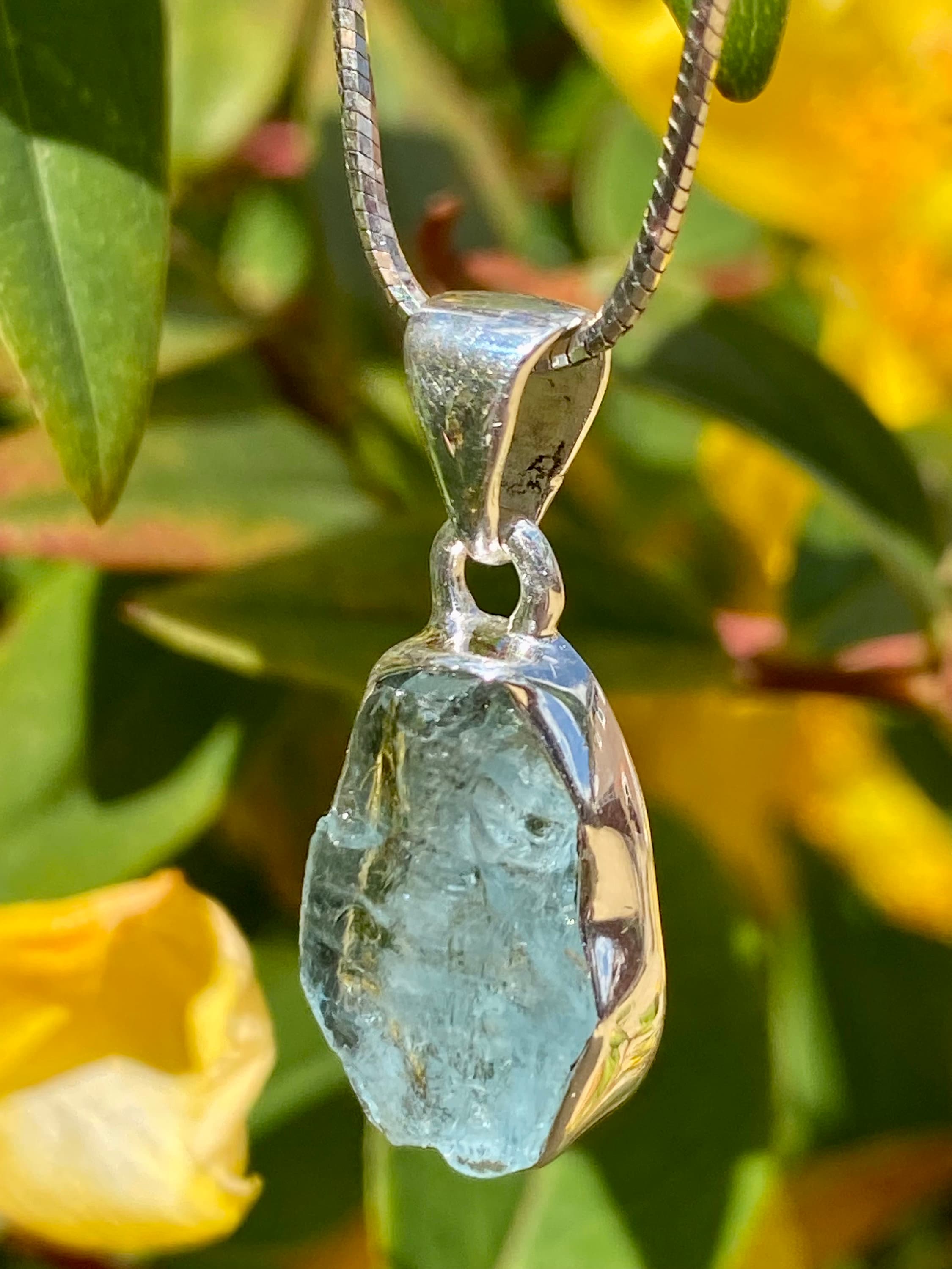 Raw Aquamarine and Silver Pendant