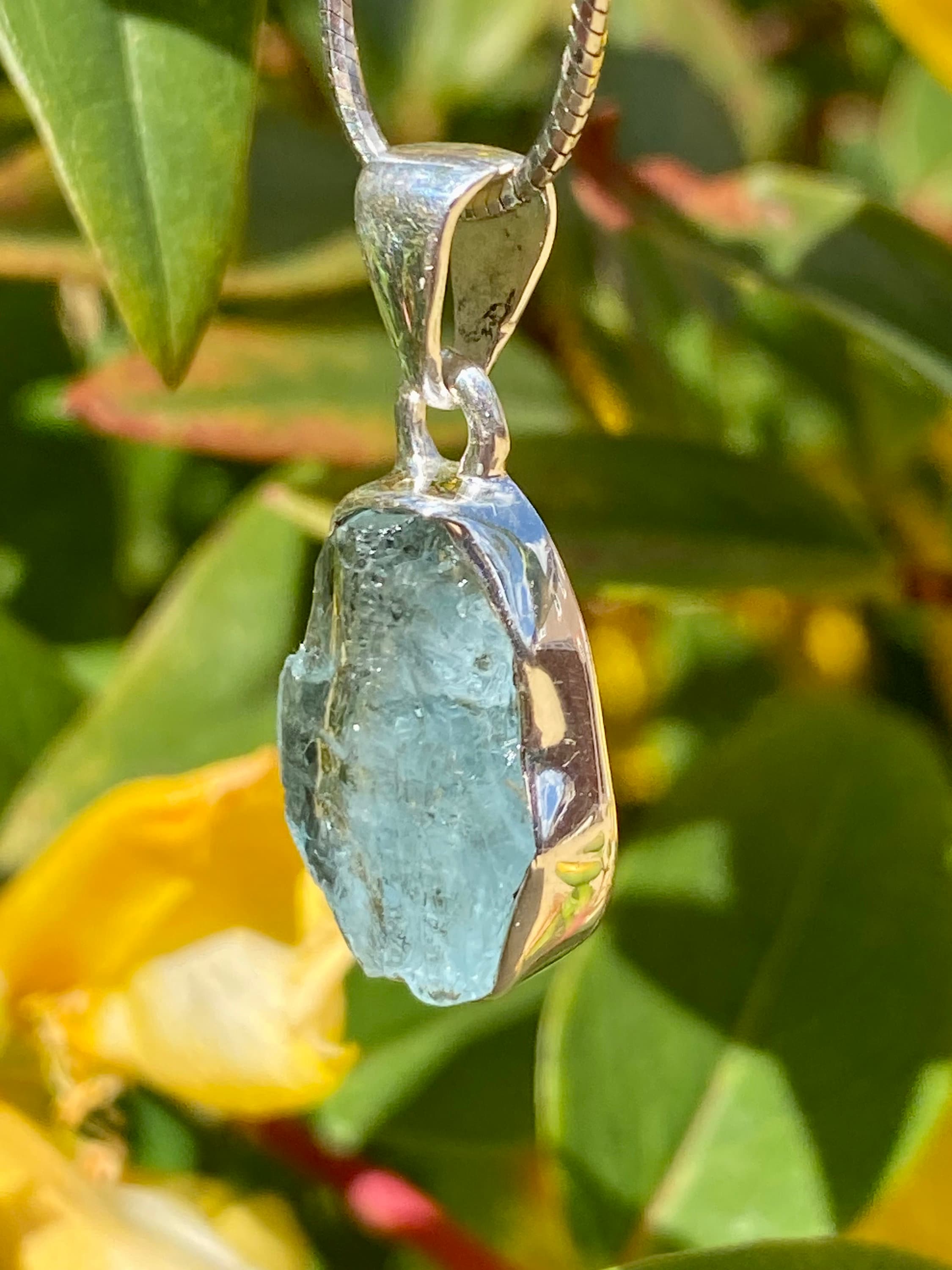 Raw Aquamarine and Silver Pendant