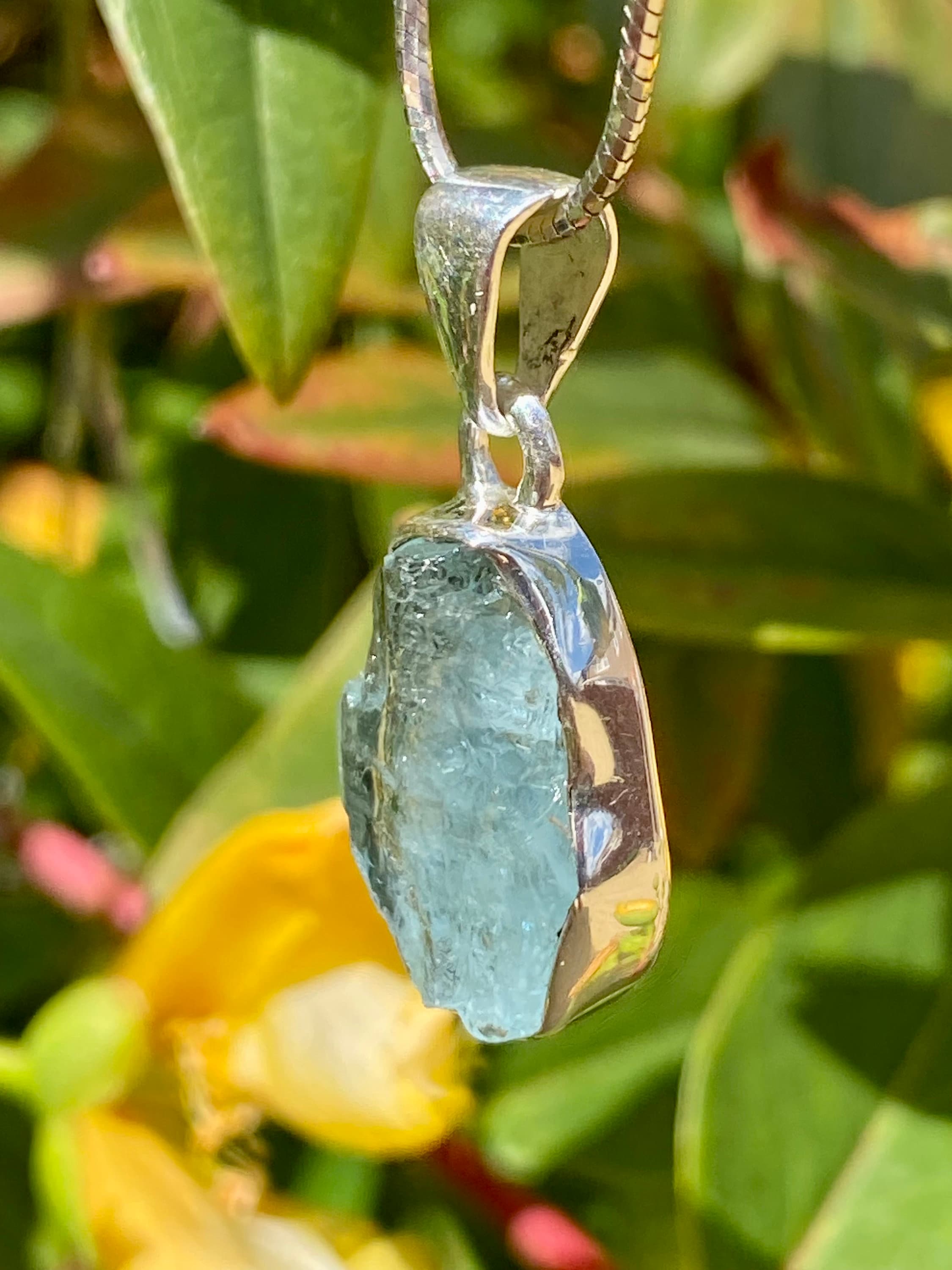 Raw Aquamarine and Silver Pendant