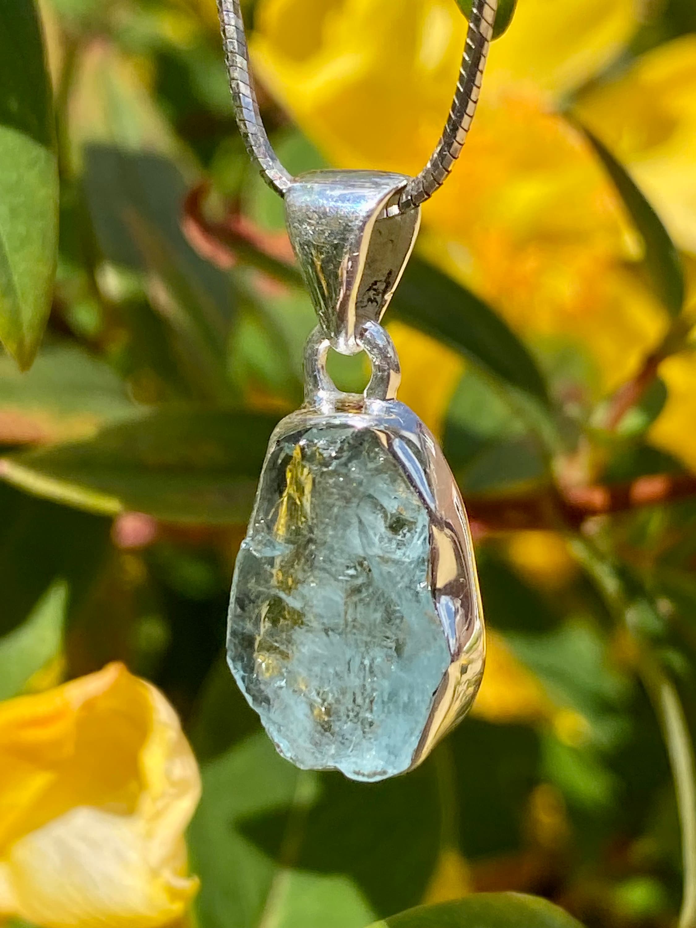 Raw Aquamarine and Silver Pendant