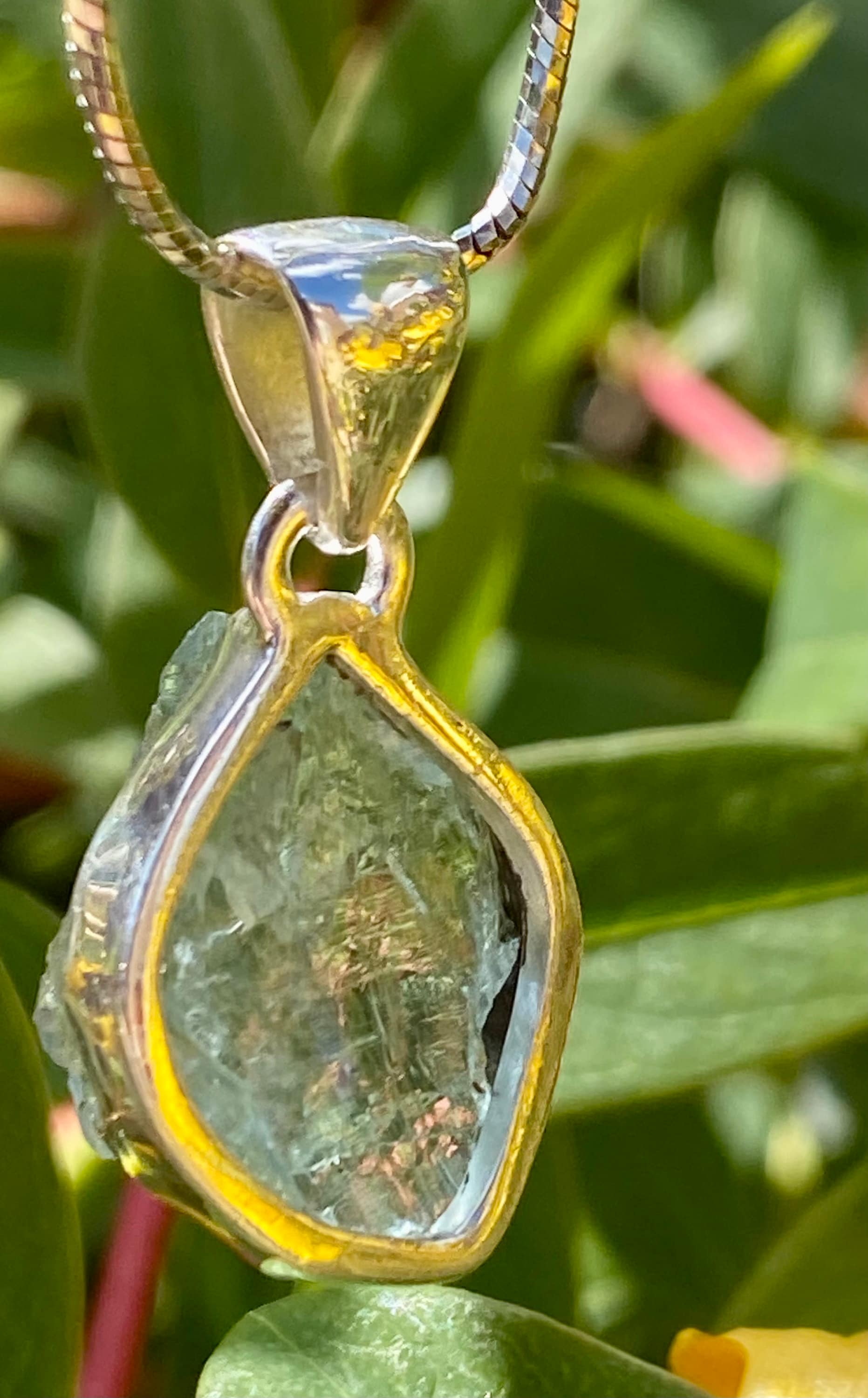 Raw Aquamarine and Silver Pendant