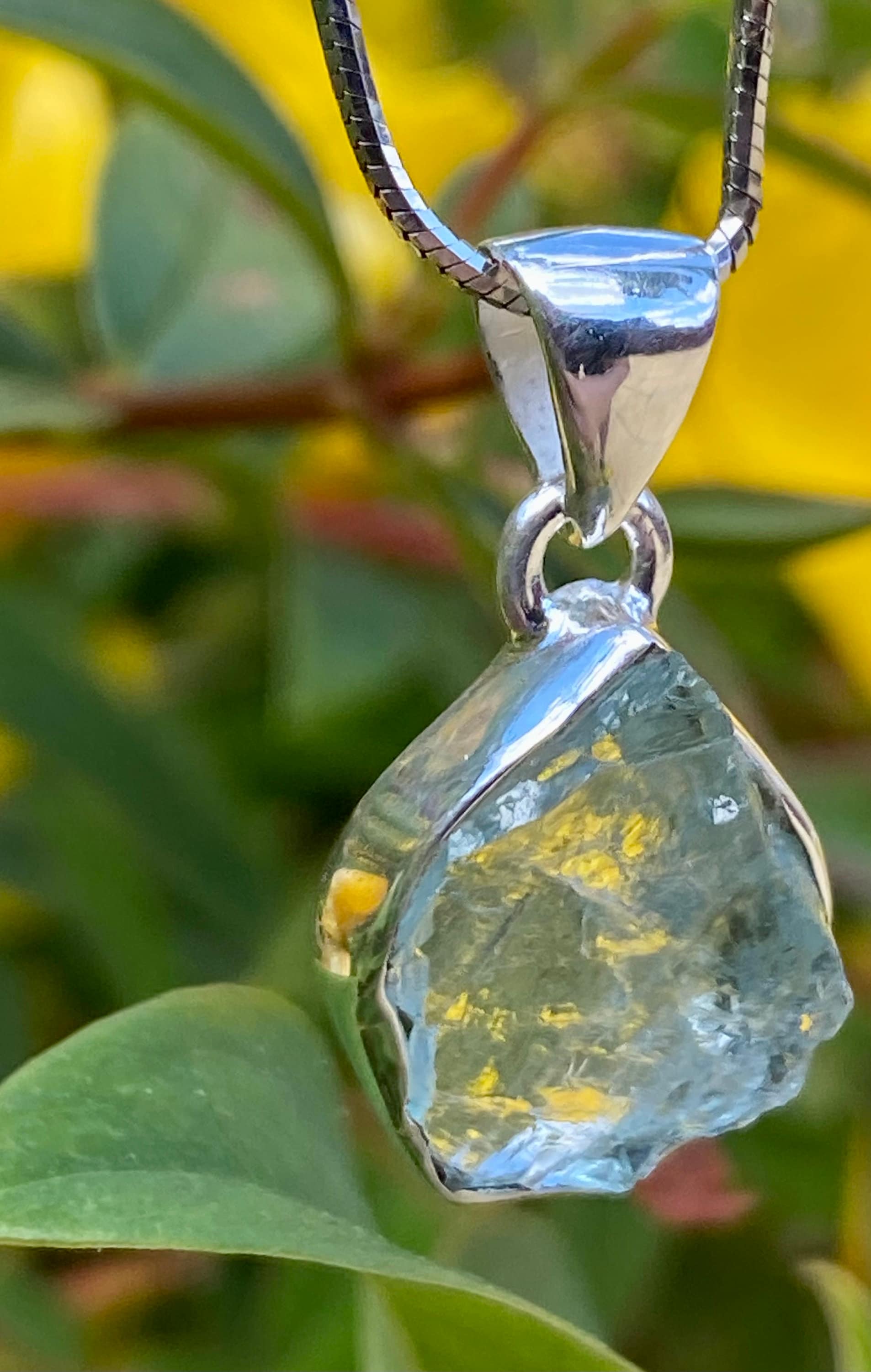 Raw Aquamarine and Silver Pendant