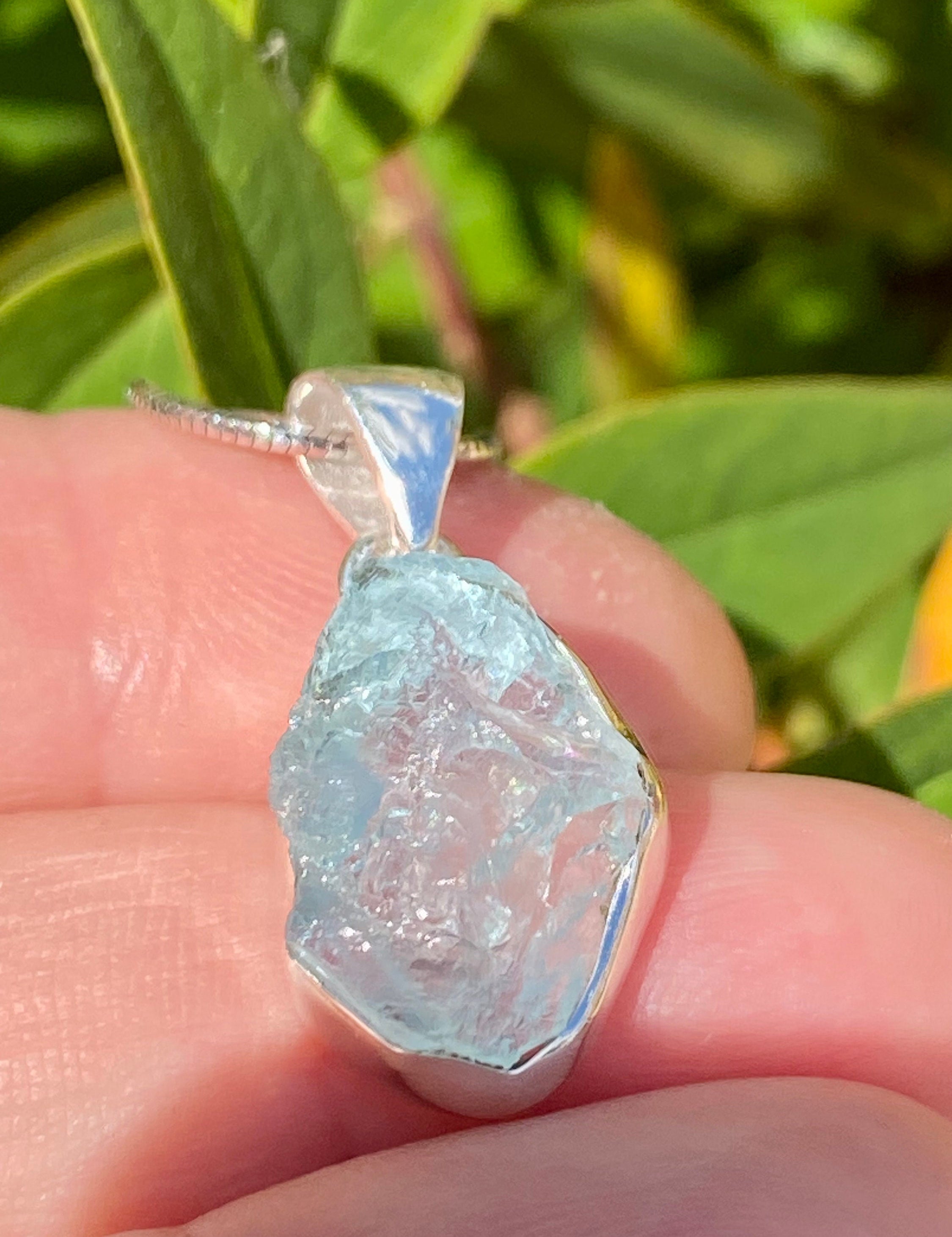 Raw Aquamarine and Silver Pendant