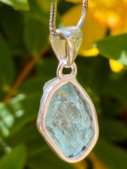 Raw Aquamarine and Silver Pendant