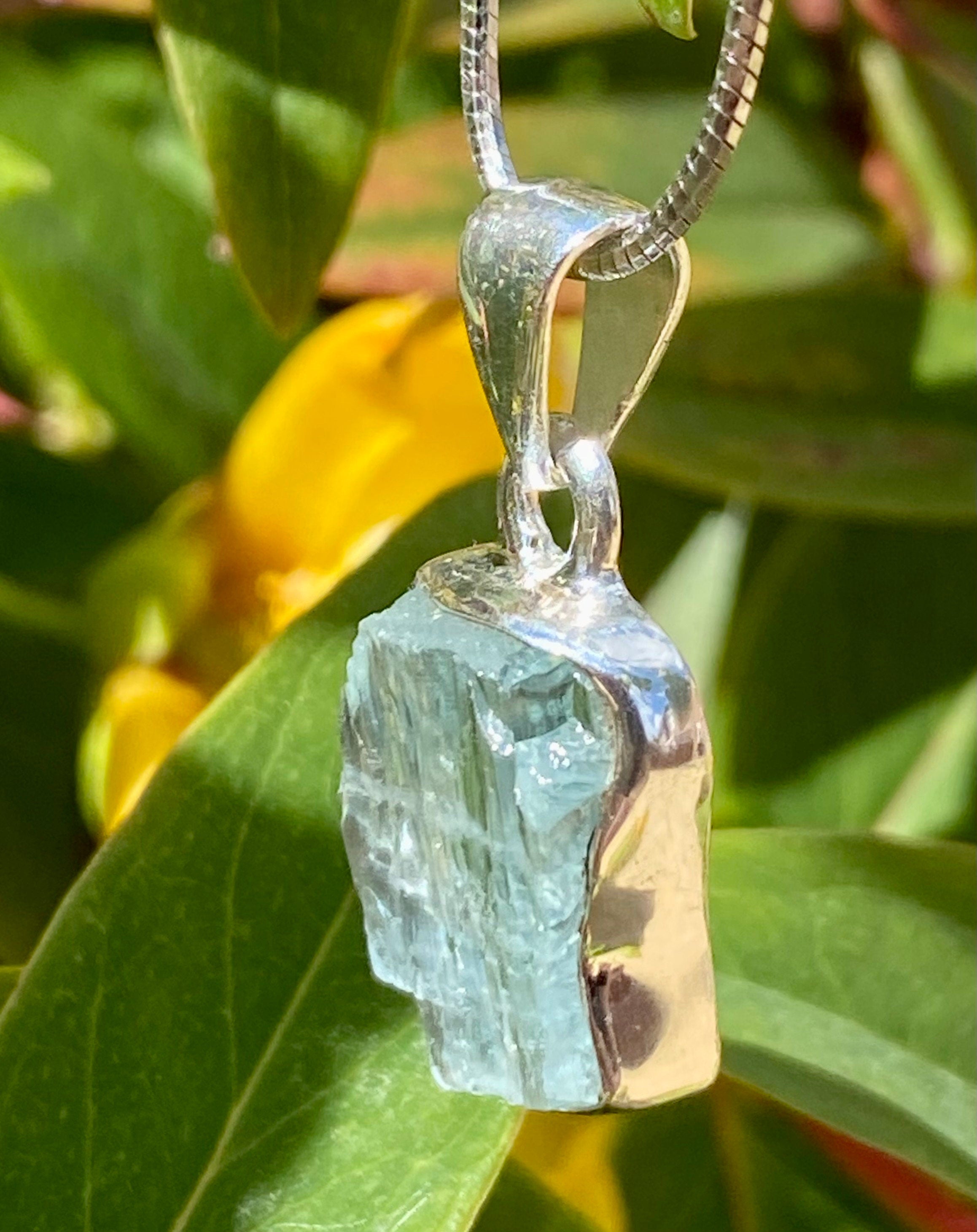 Raw Aquamarine and Silver Pendant