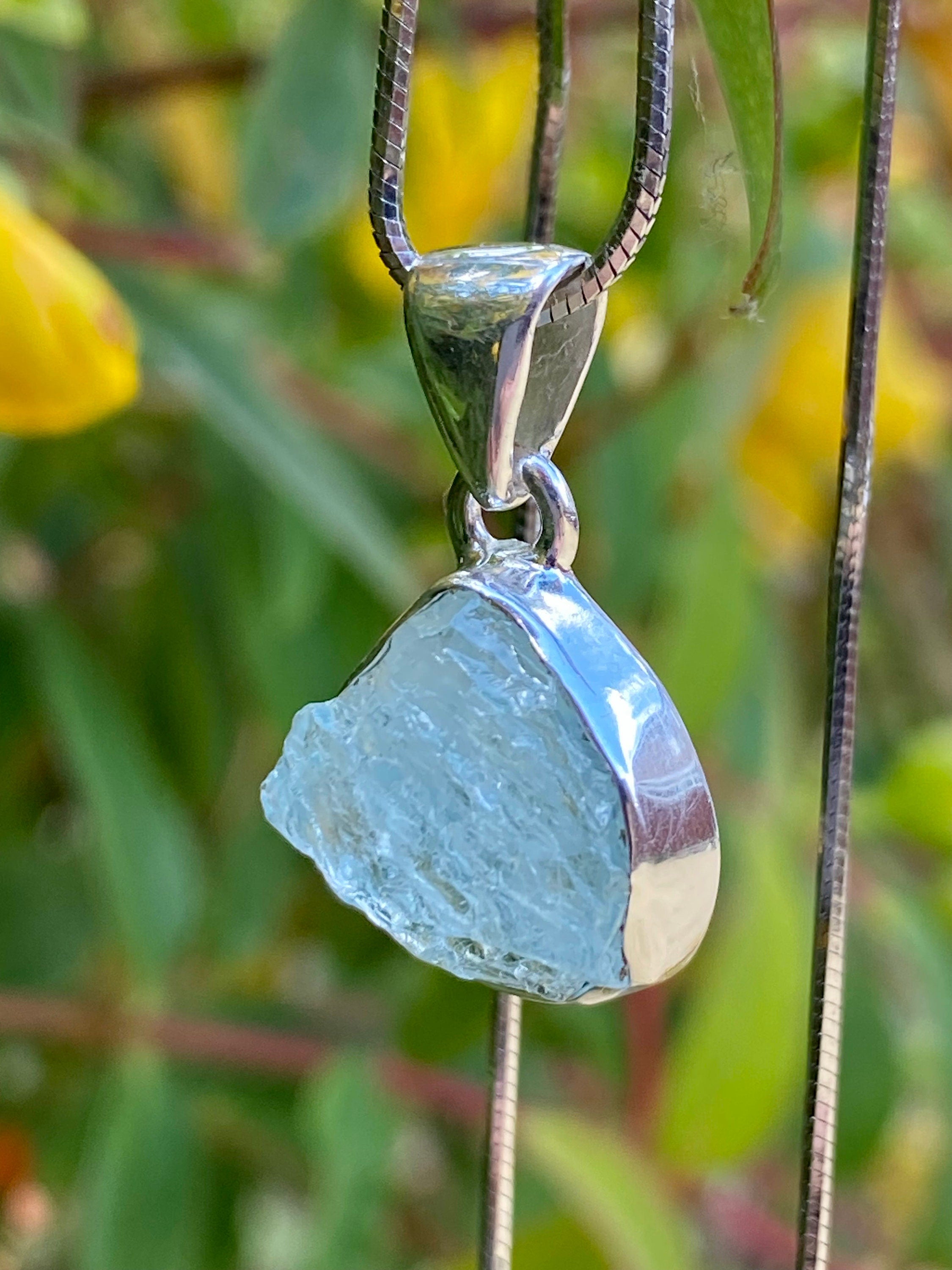 Raw Aquamarine and Silver Pendant