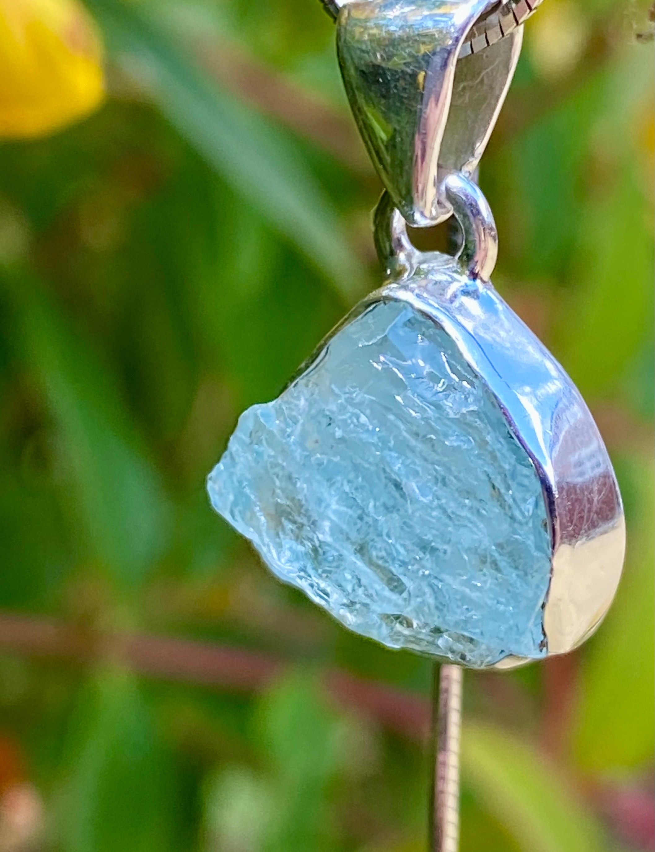 Raw Aquamarine and Silver Pendant