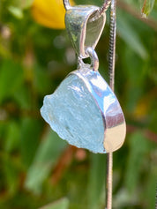 Raw Aquamarine and Silver Pendant