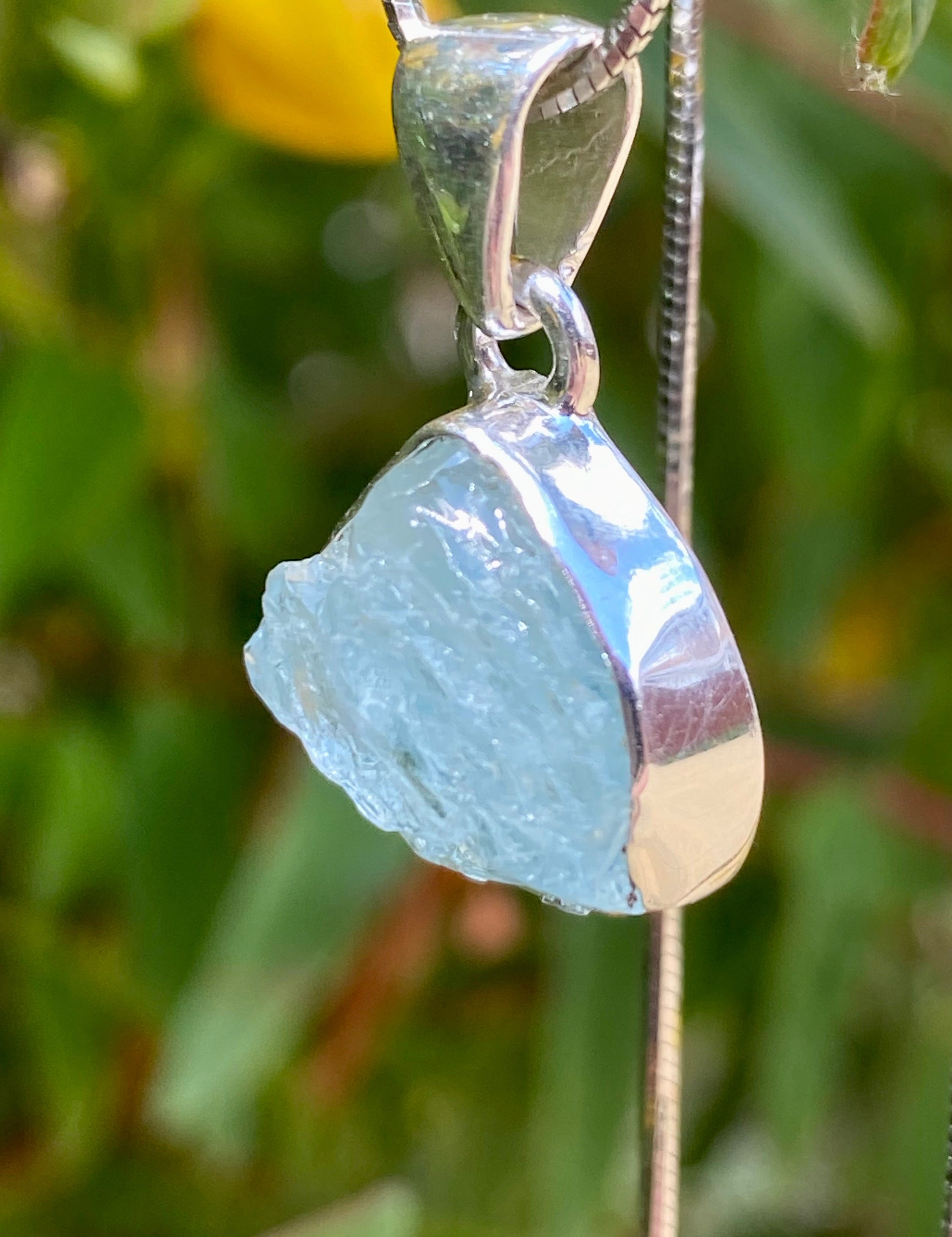 Raw Aquamarine and Silver Pendant