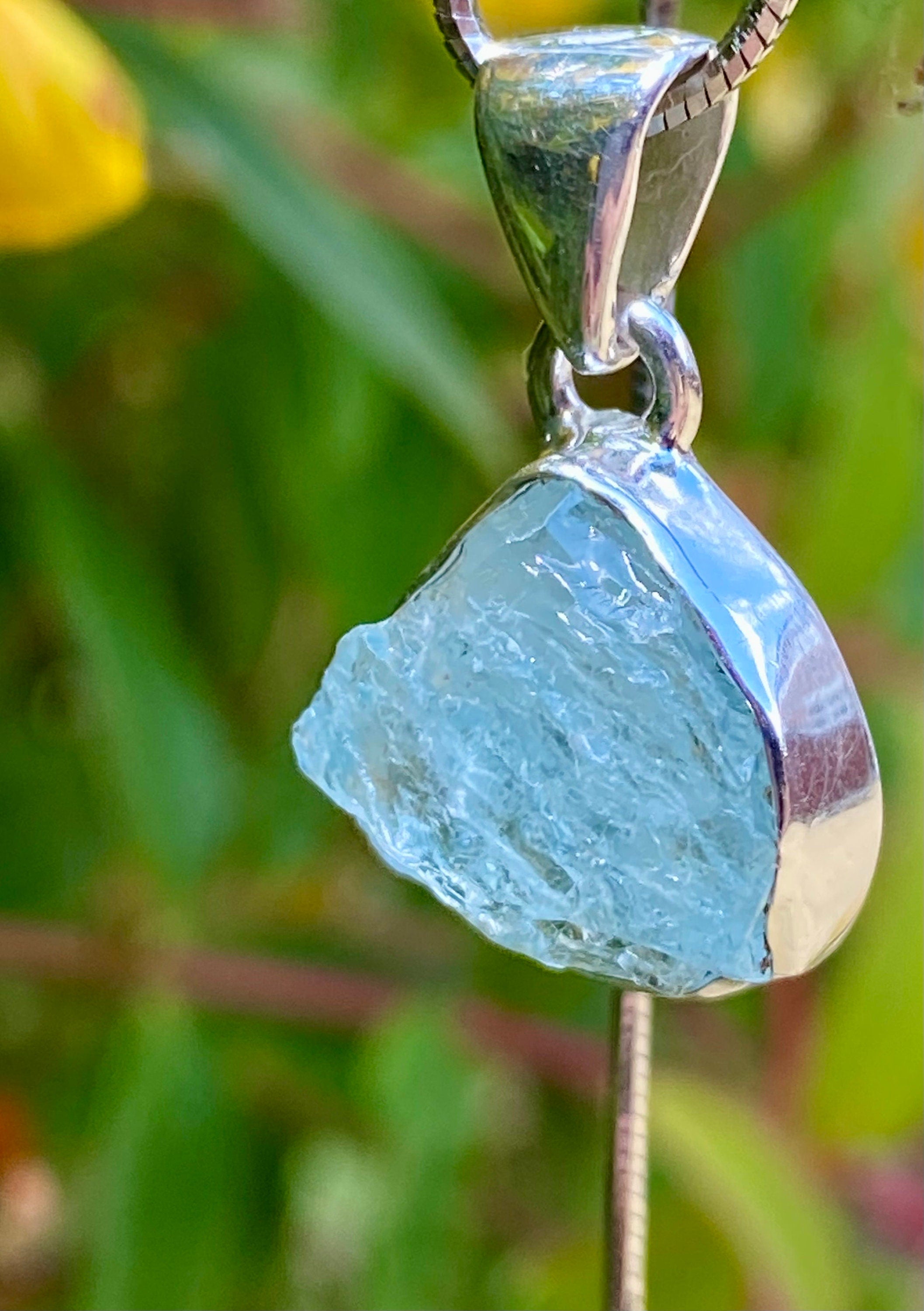 Raw Aquamarine and Silver Pendant