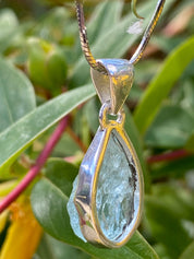 Raw Aquamarine and Silver Pendant