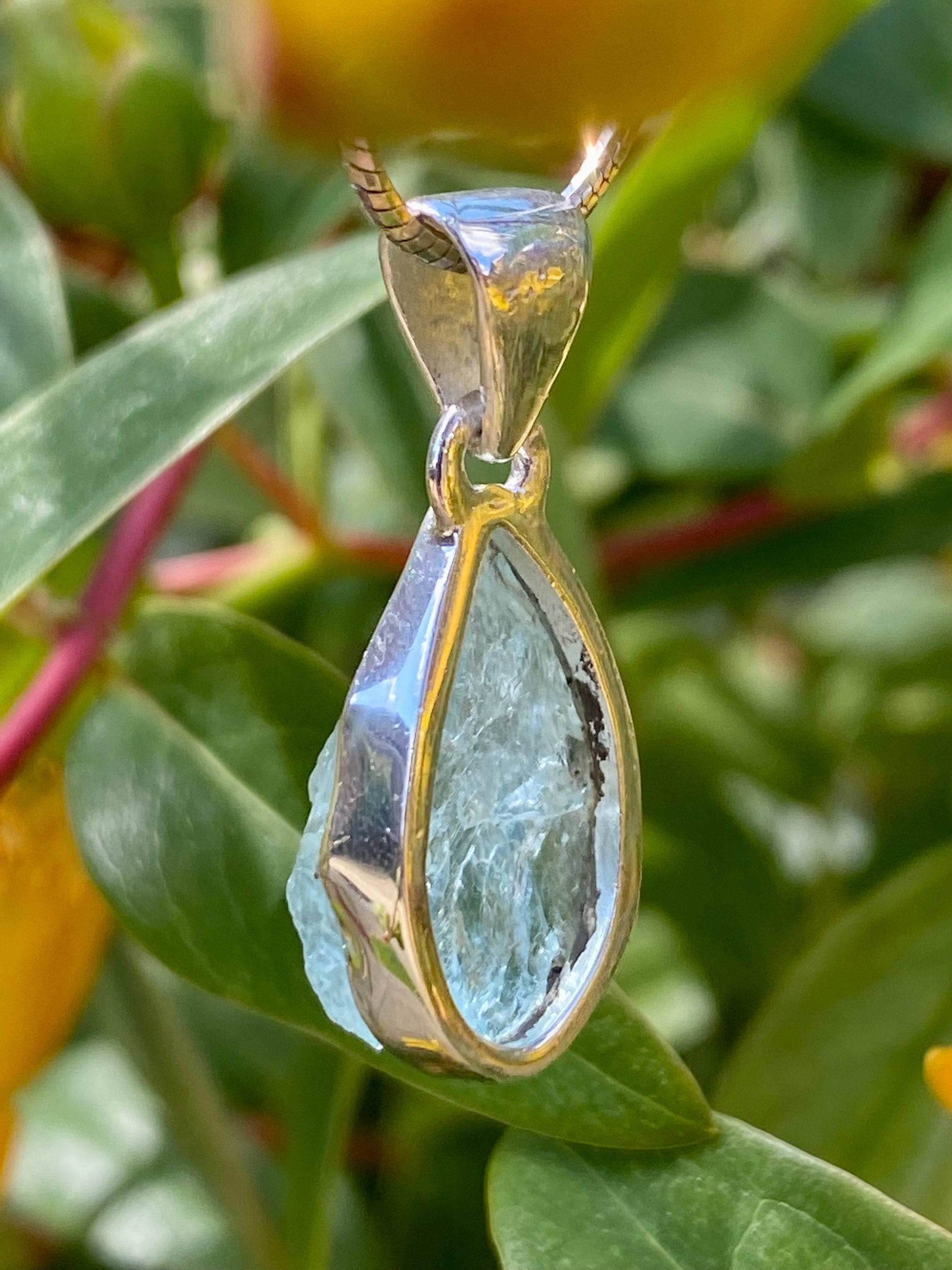 Raw Aquamarine and Silver Pendant