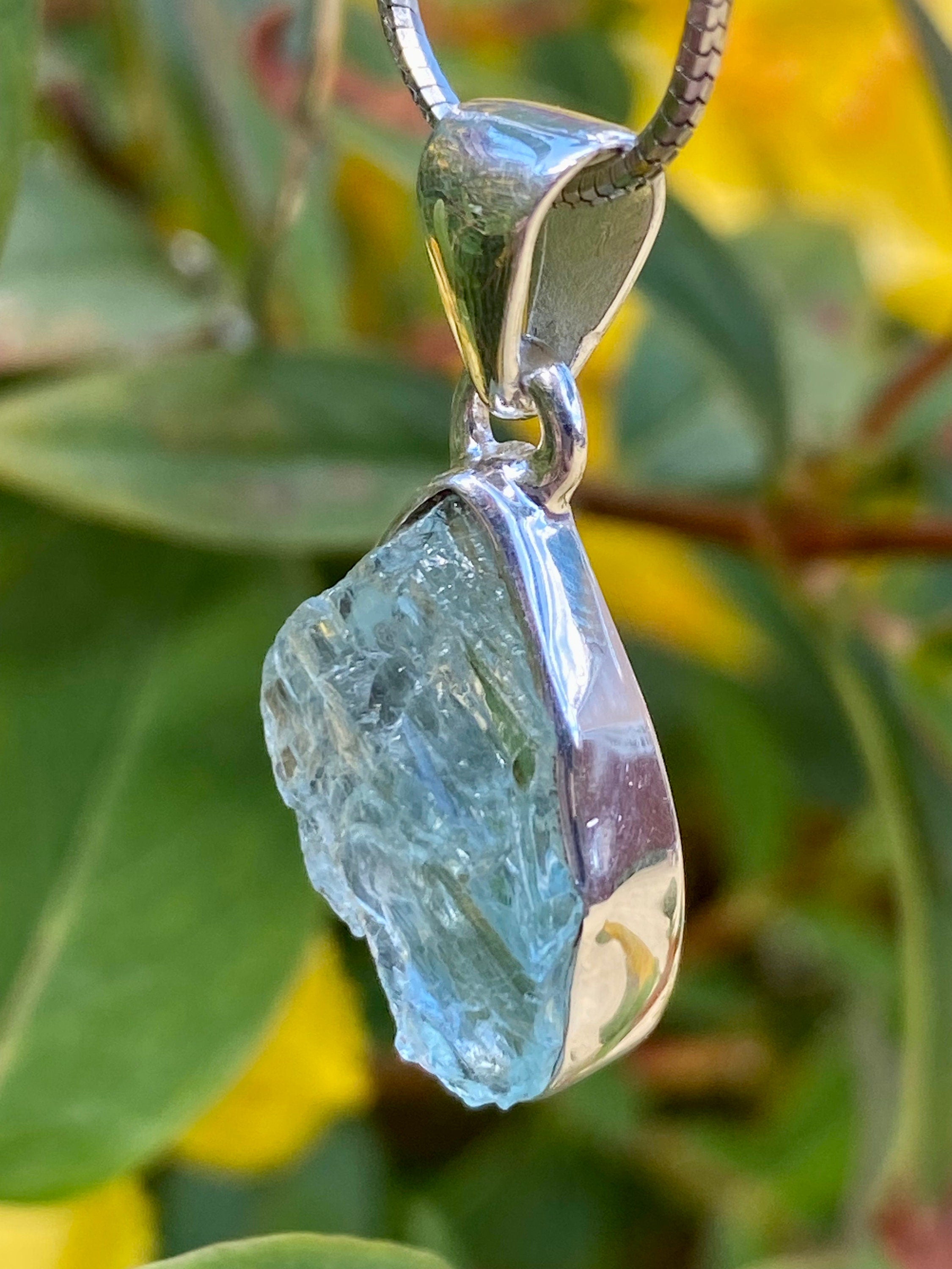 Raw Aquamarine and Silver Pendant