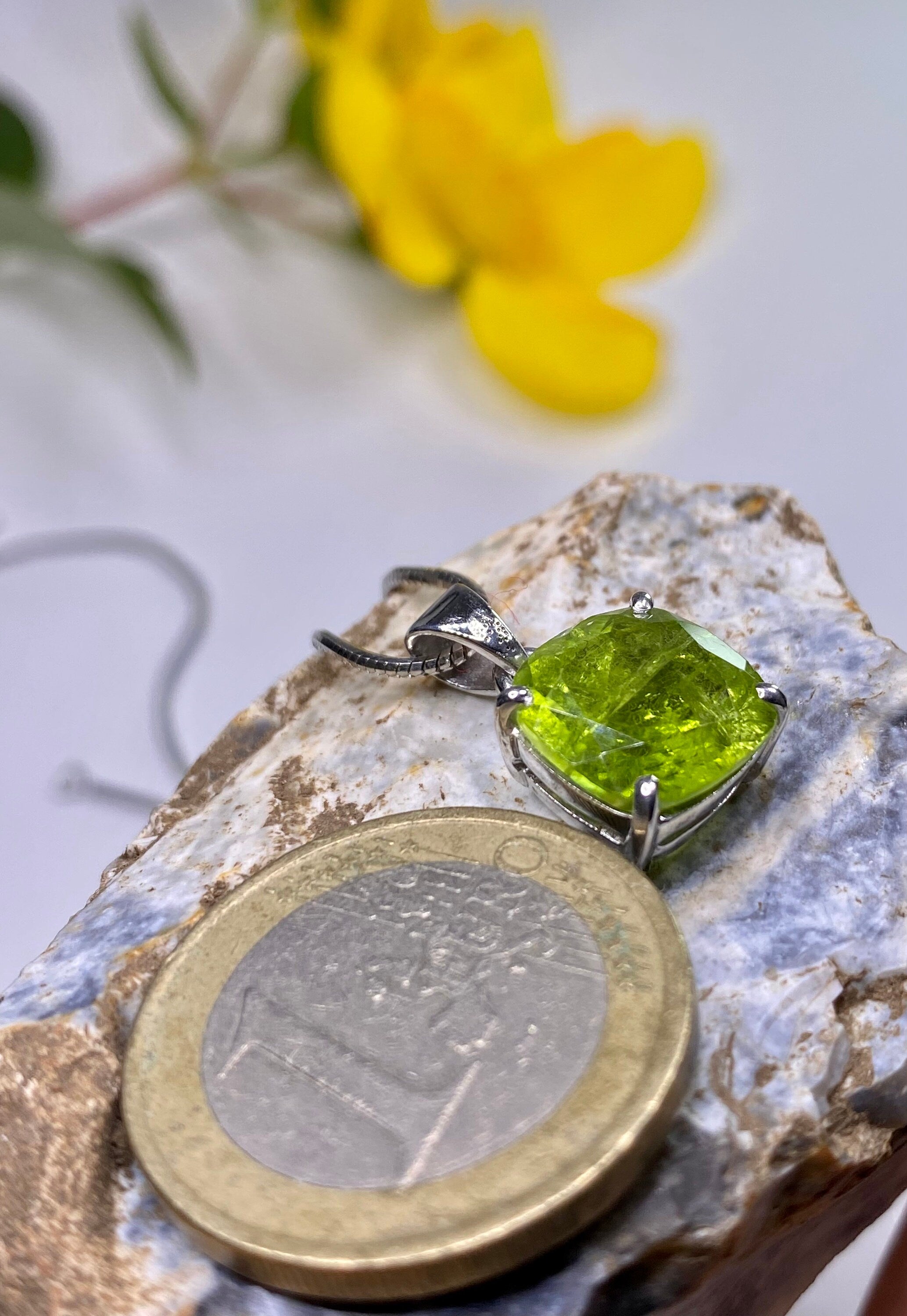 Natural Peridot and Silver Pendant