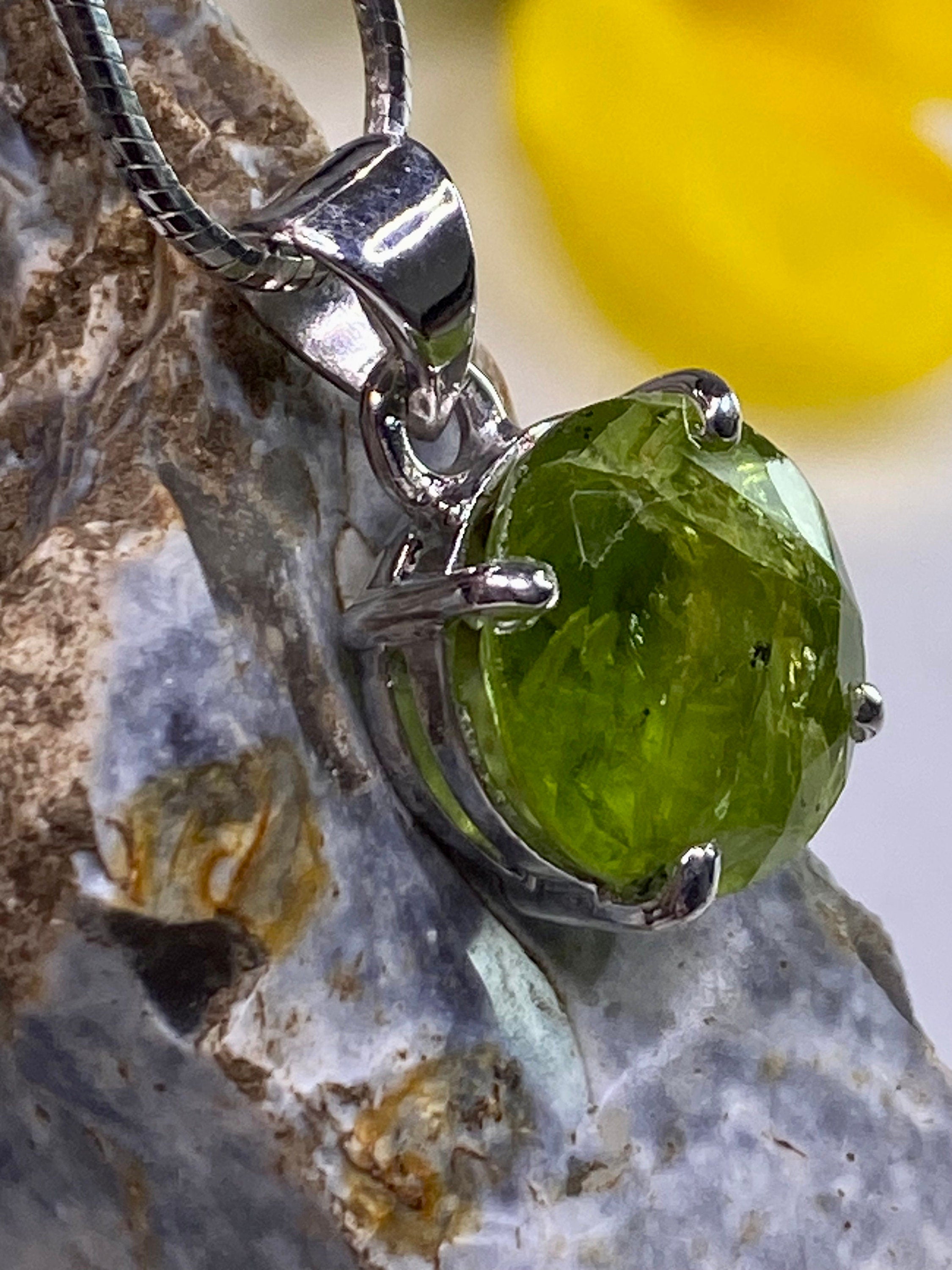 Natural Peridot and Silver Pendant