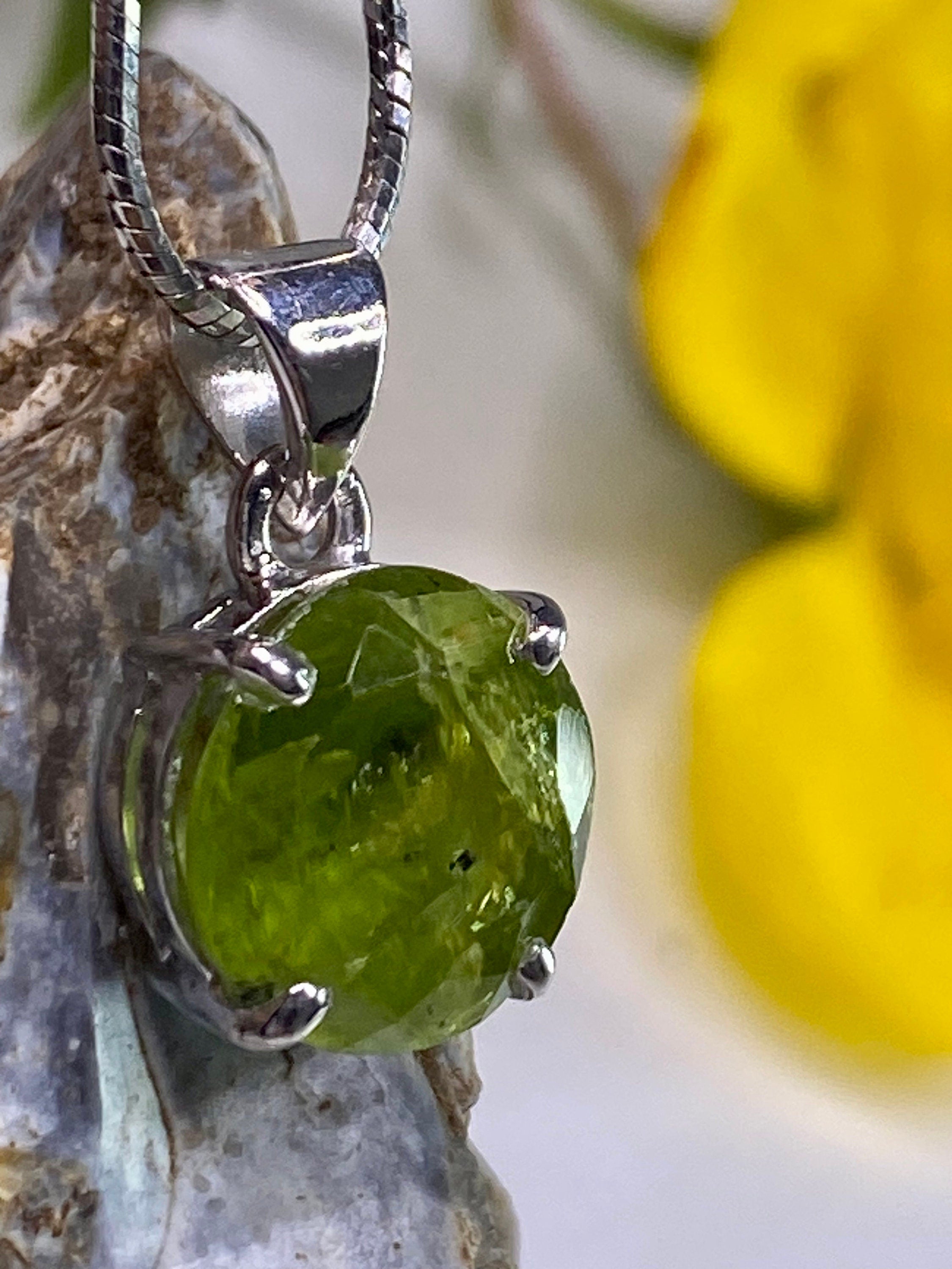 Natural Peridot and Silver Pendant