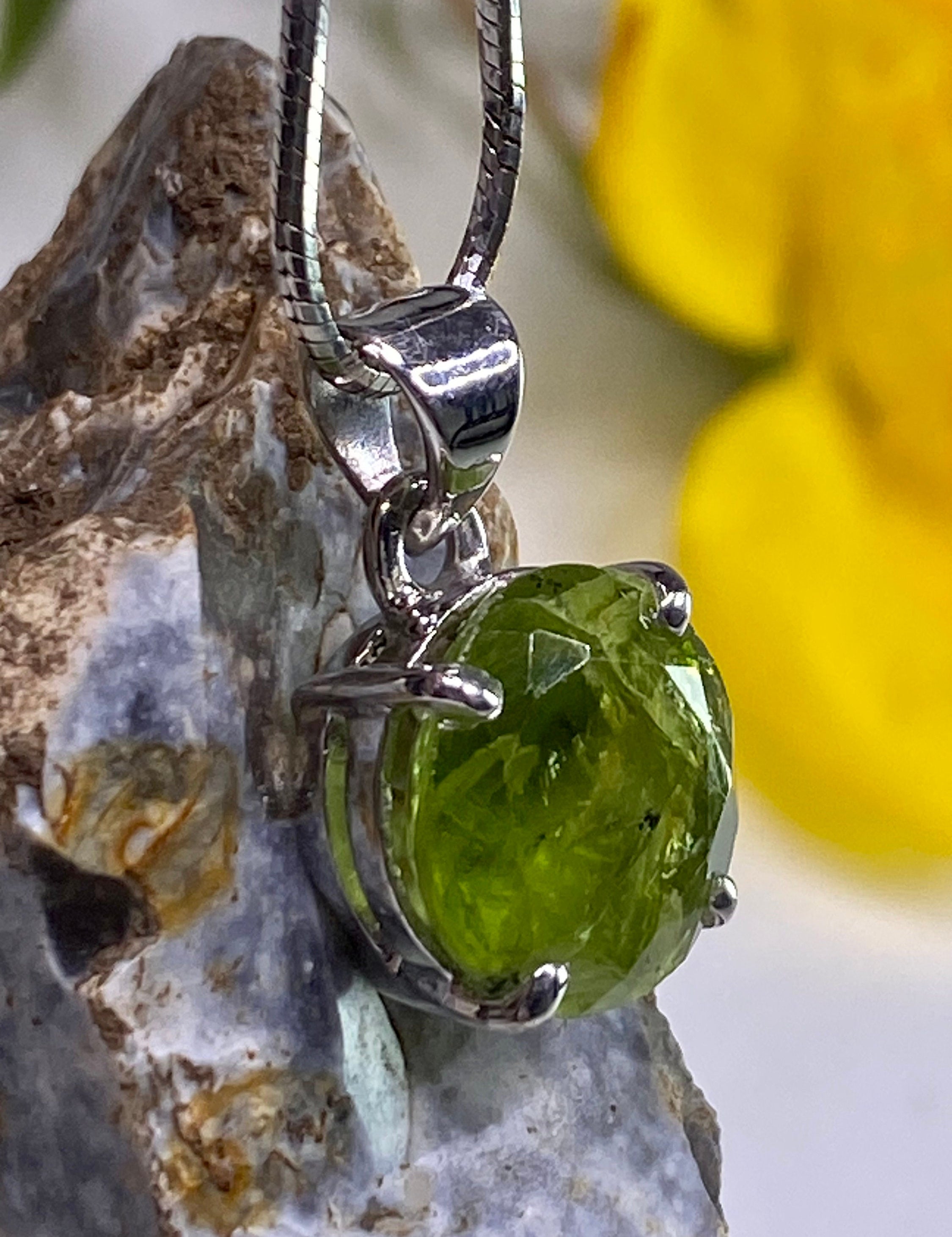 Natural Peridot and Silver Pendant