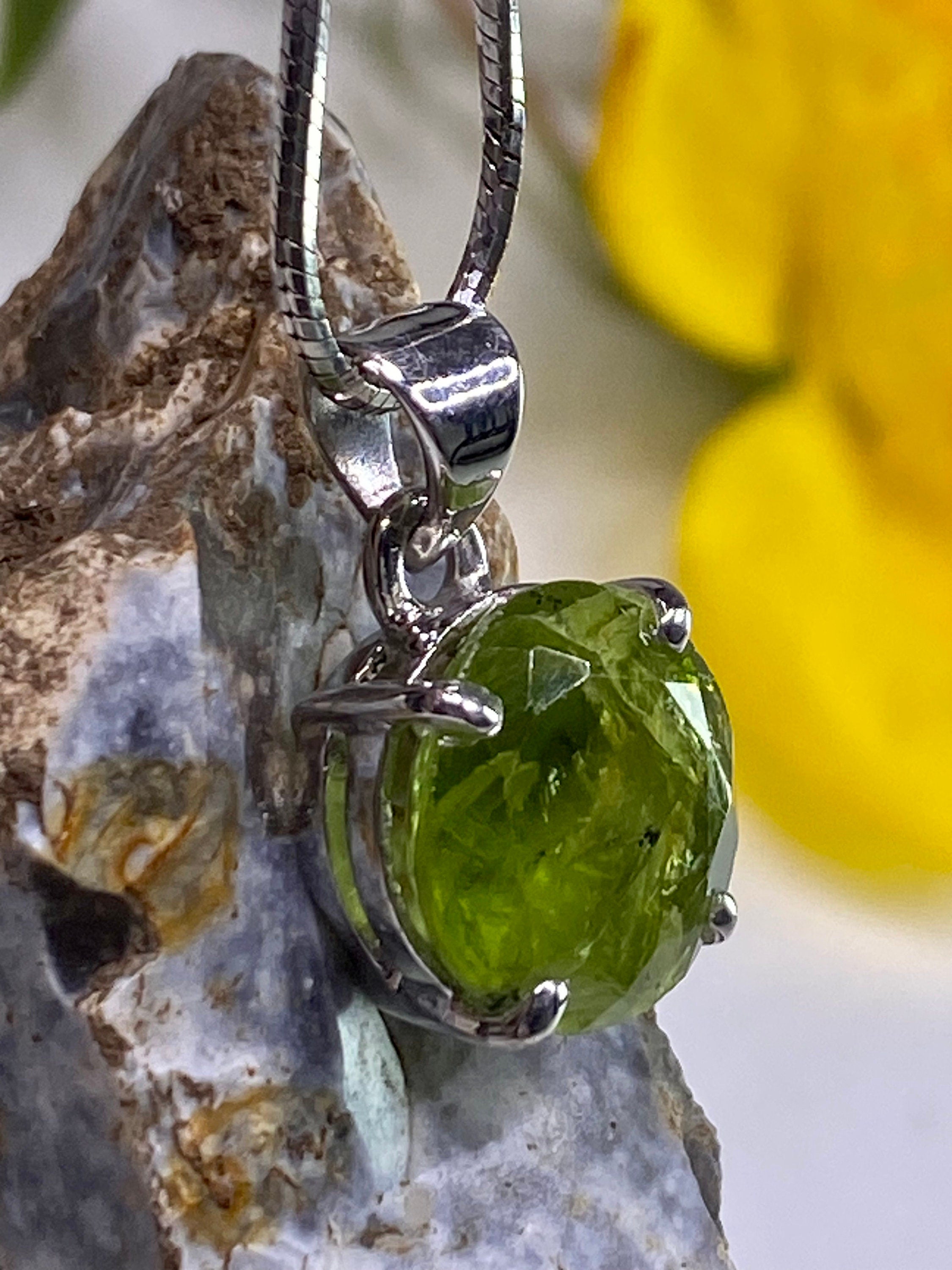 Natural Peridot and Silver Pendant