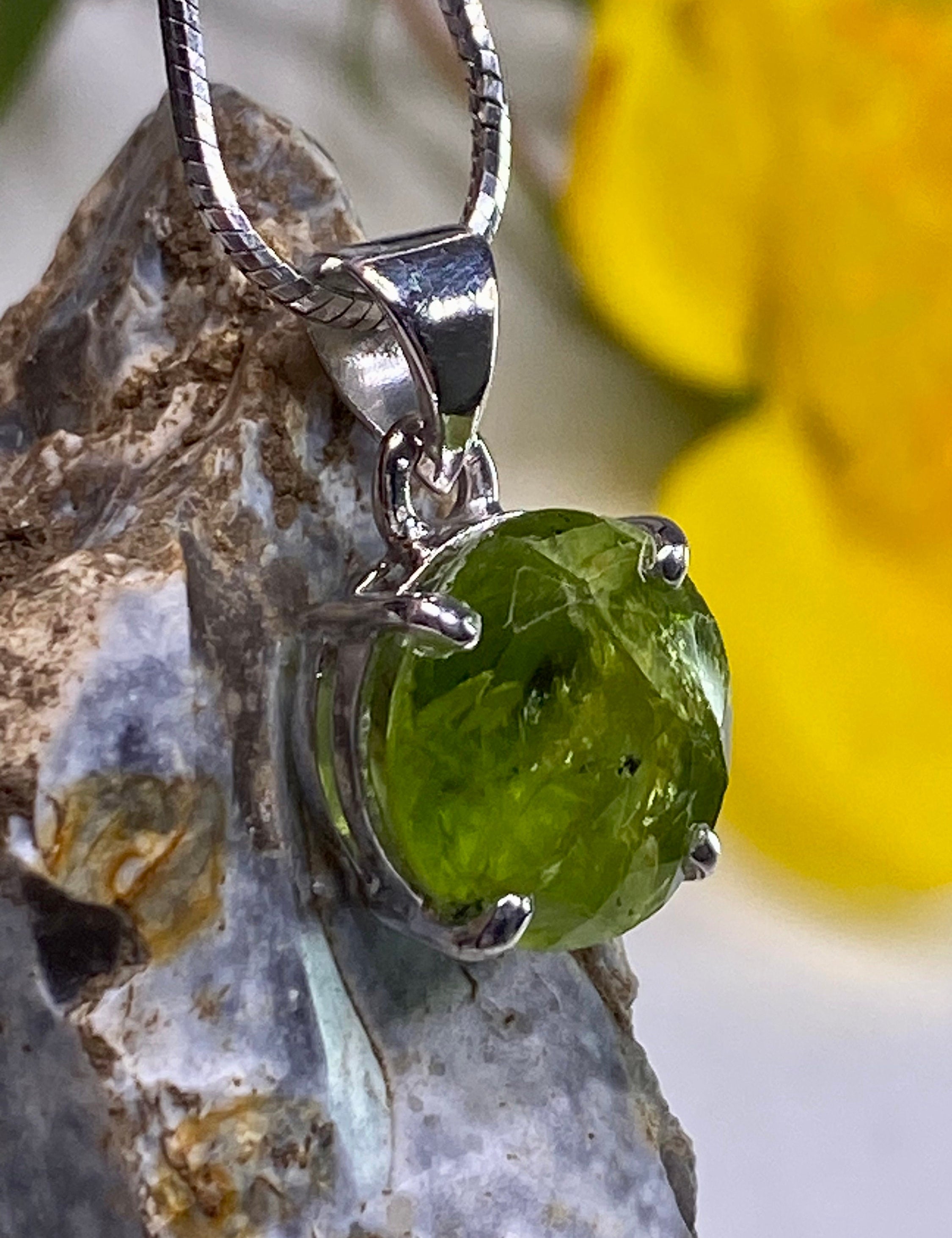 Natural Peridot and Silver Pendant