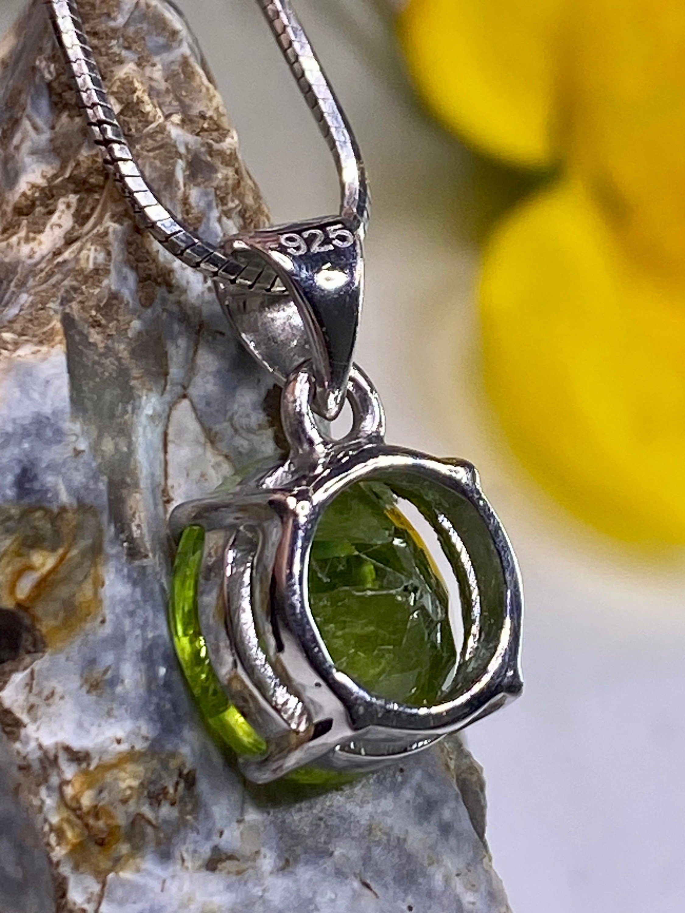 Natural Peridot and Silver Pendant