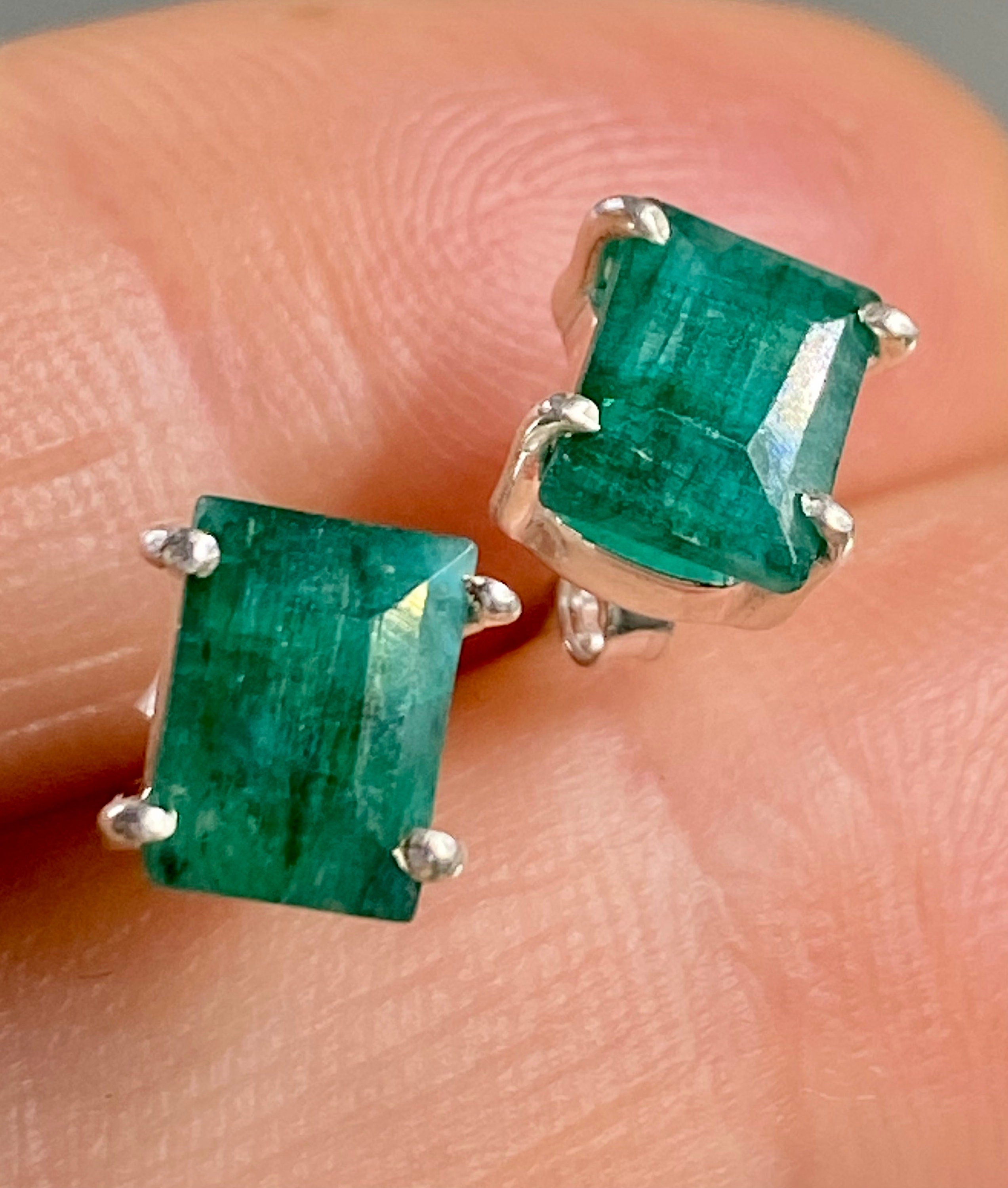 Raw Emerald and Silver Studs