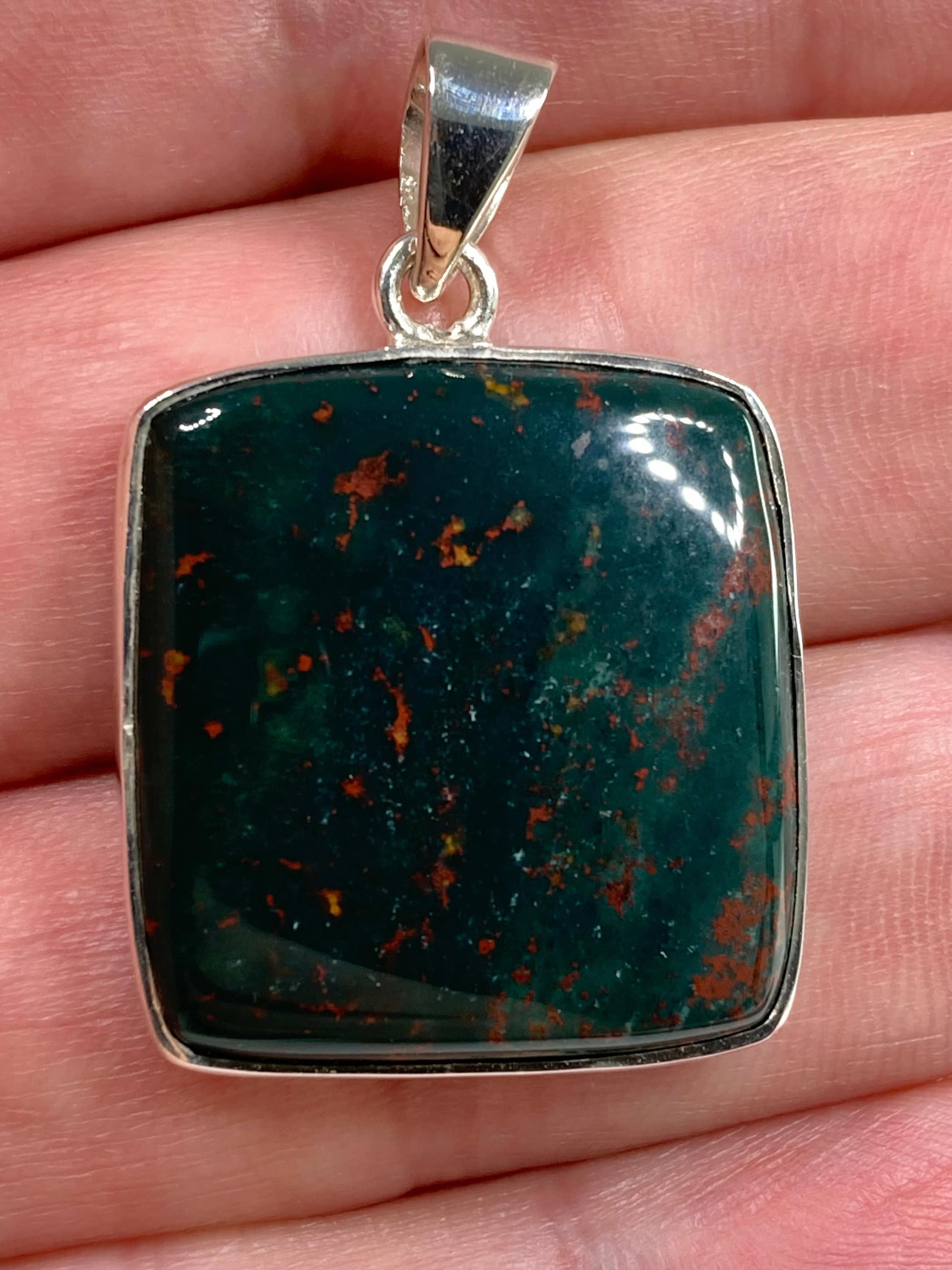 African Dragon Bloodstone and Silver Pendant.