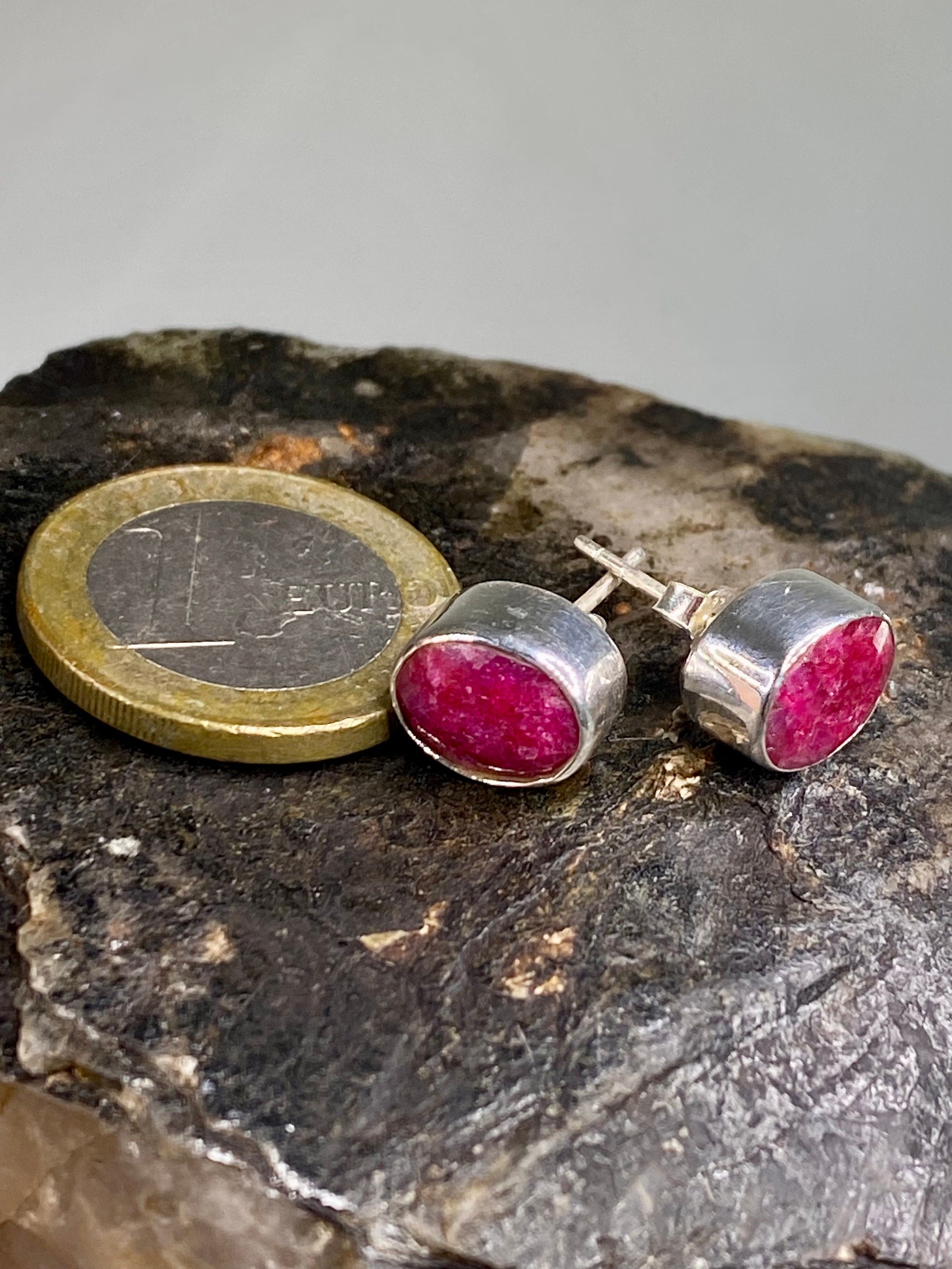 Raw Ruby and Silver Stud Earrings