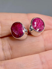 Raw Ruby and Silver Stud Earrings