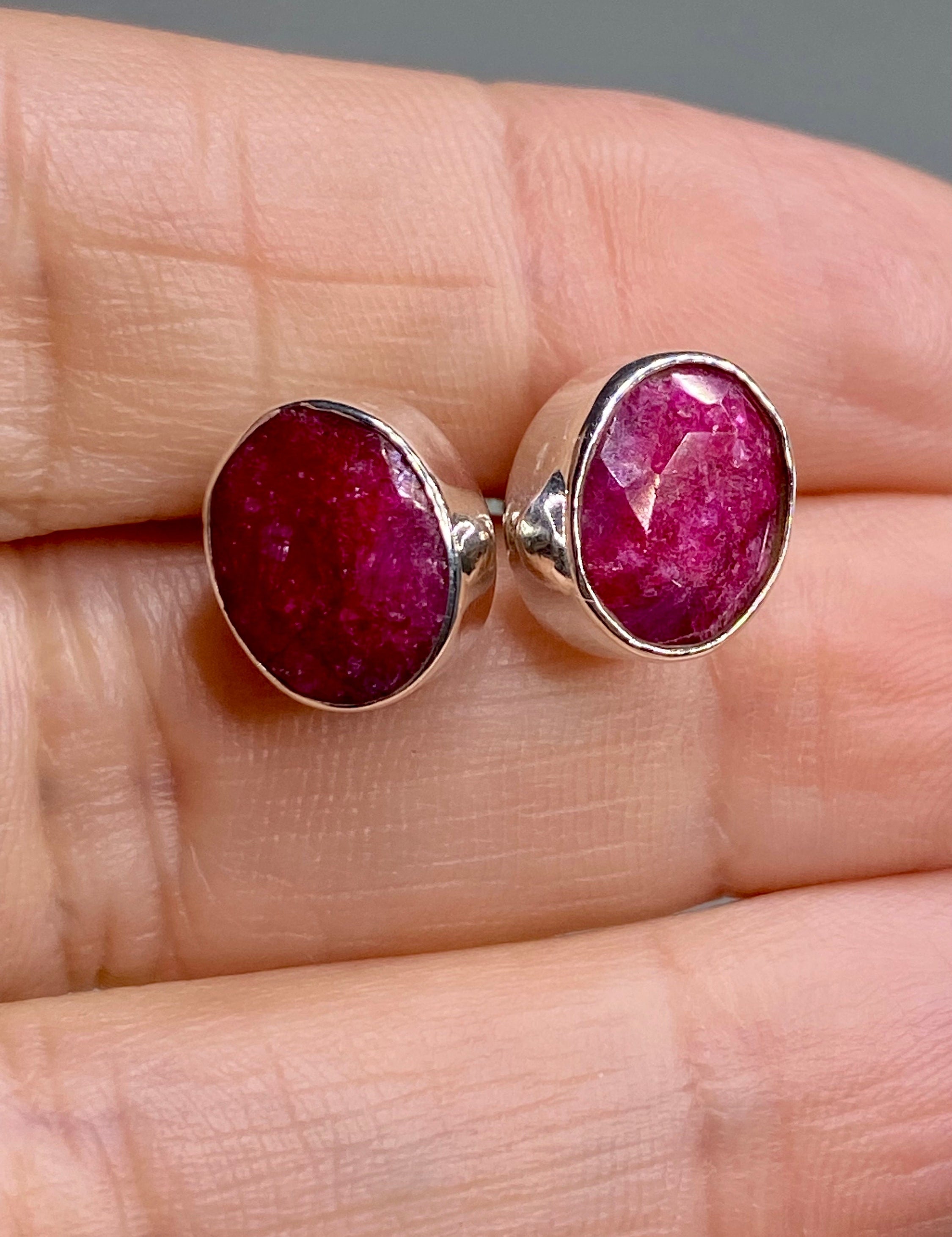 Raw Ruby and Silver Stud Earrings