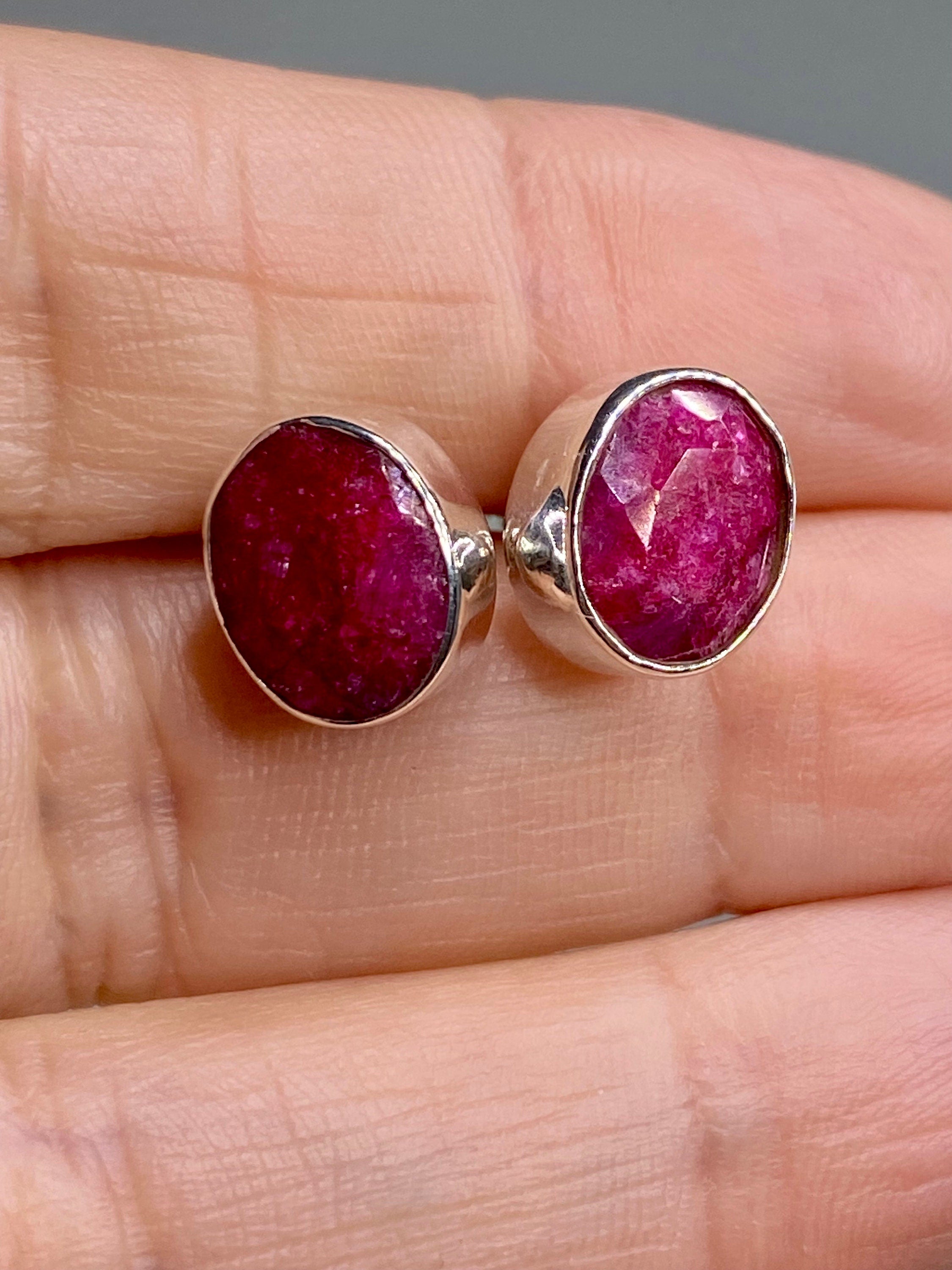 Raw Ruby and Silver Stud Earrings