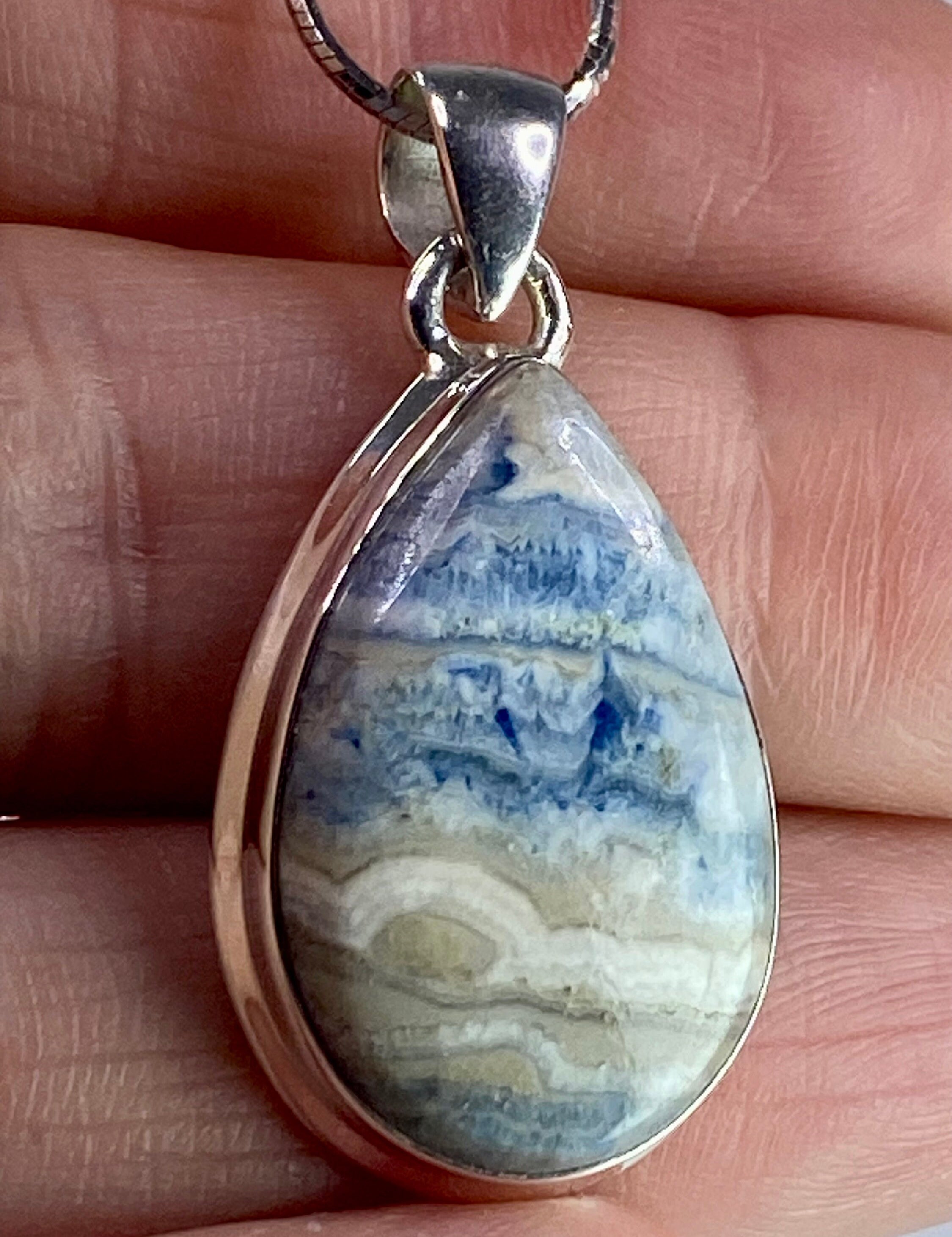 Blue Scheelite Silver Pendant