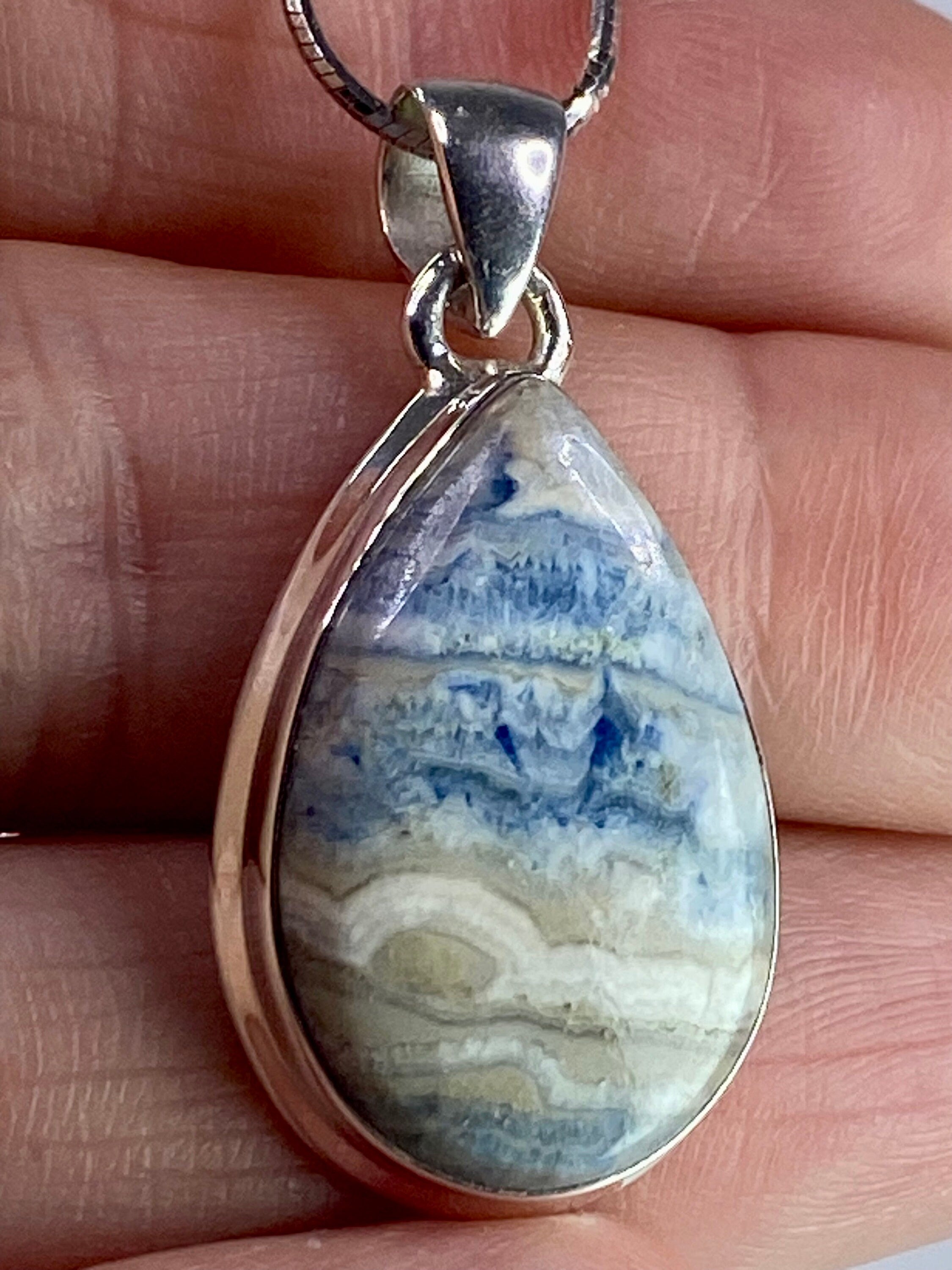 Blue Scheelite Silver Pendant