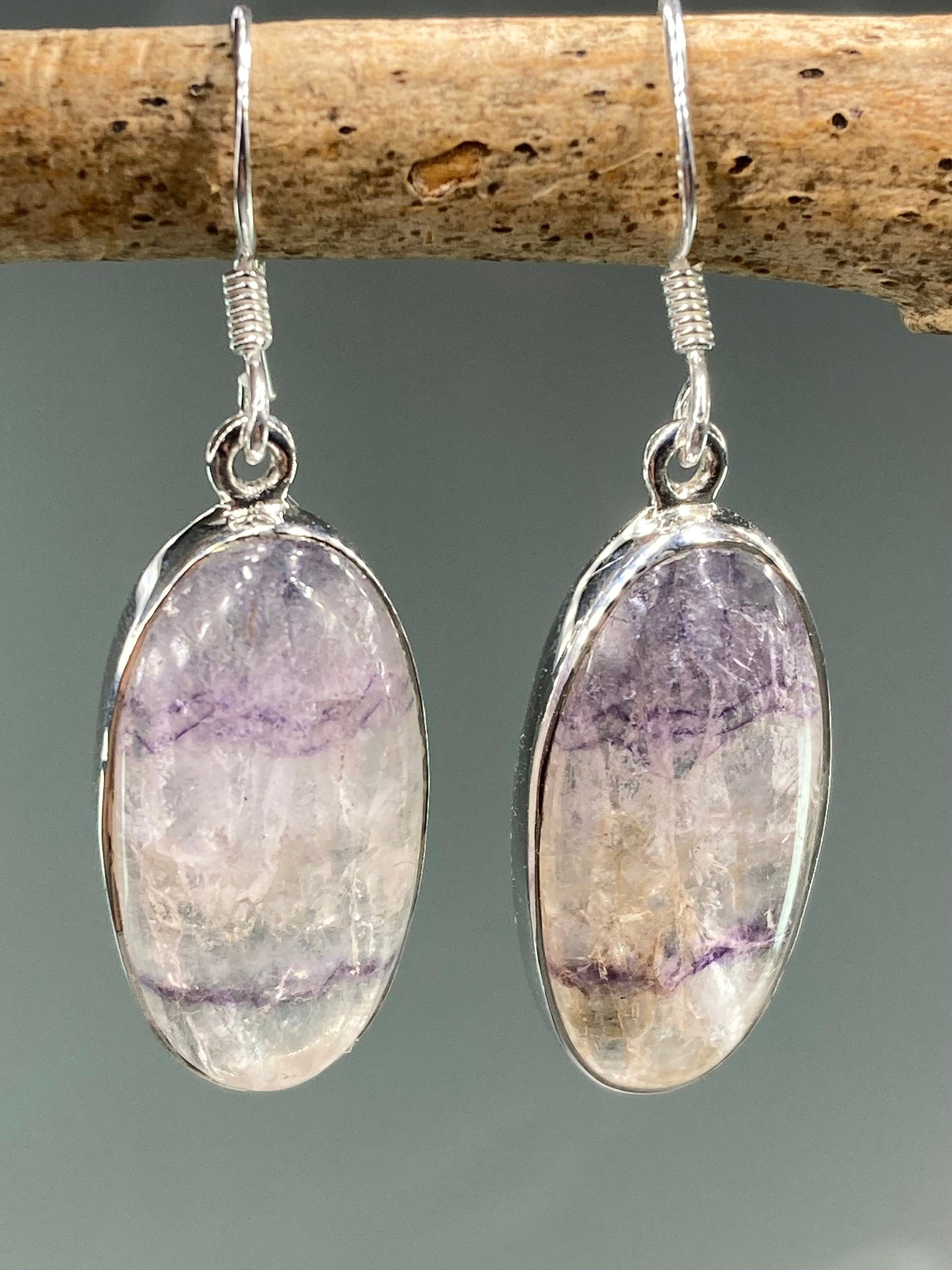 High Quality Blue John and Silver Drop Earrings