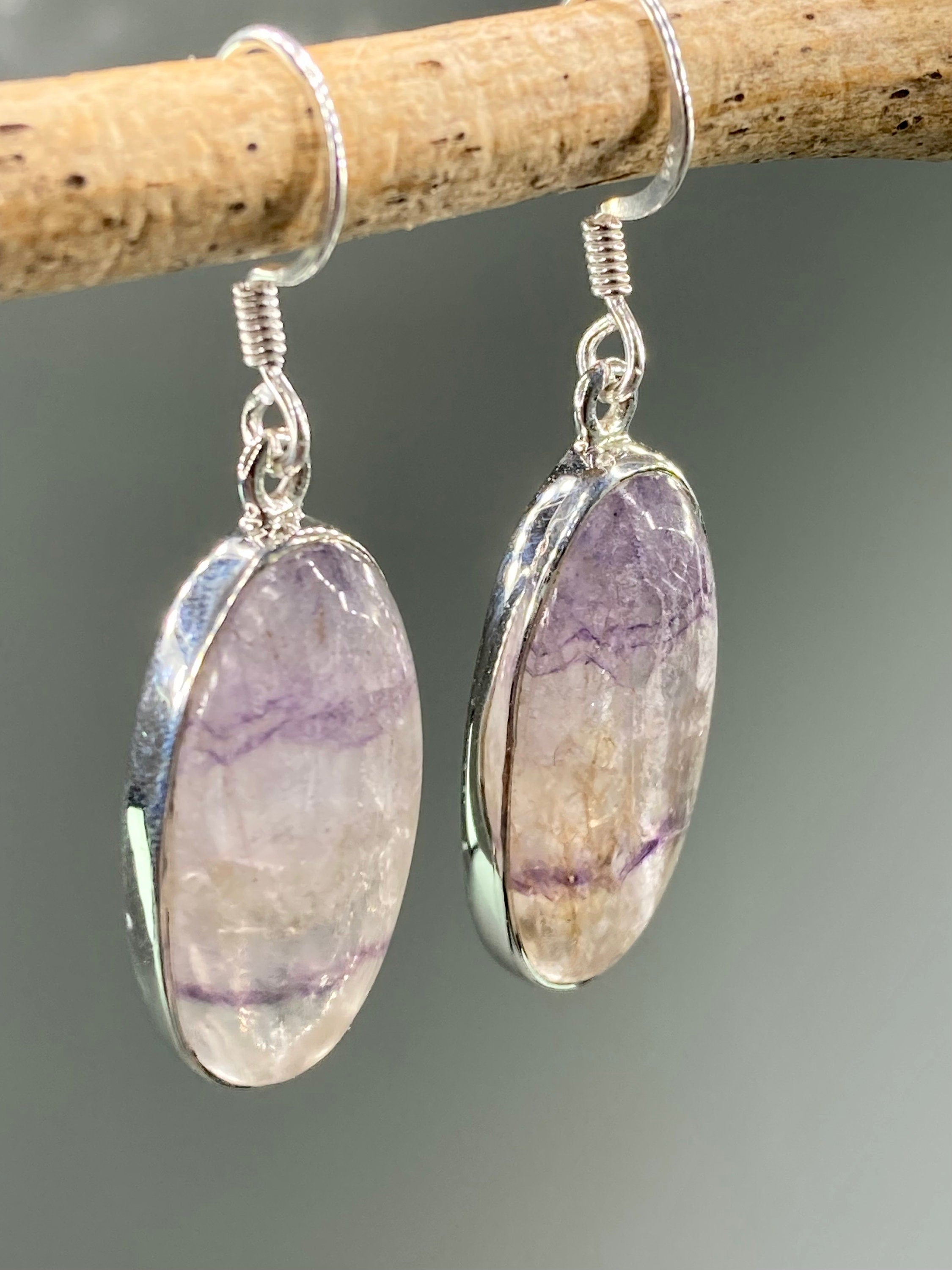 High Quality Blue John and Silver Drop Earrings