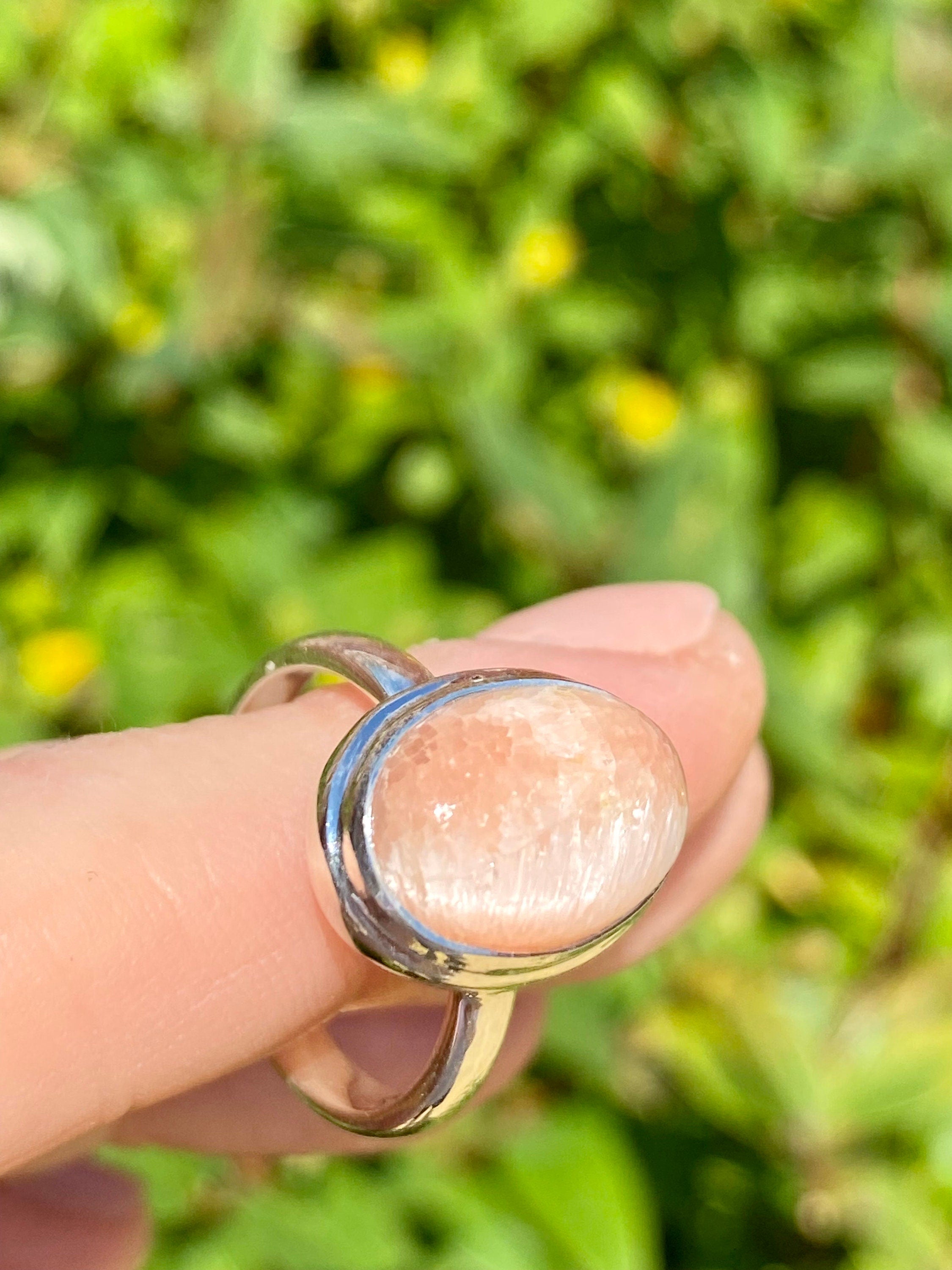 A High Grade Peach Scolecite and Silver Ring