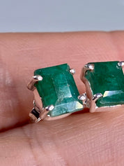 Raw Emerald and Silver Studs