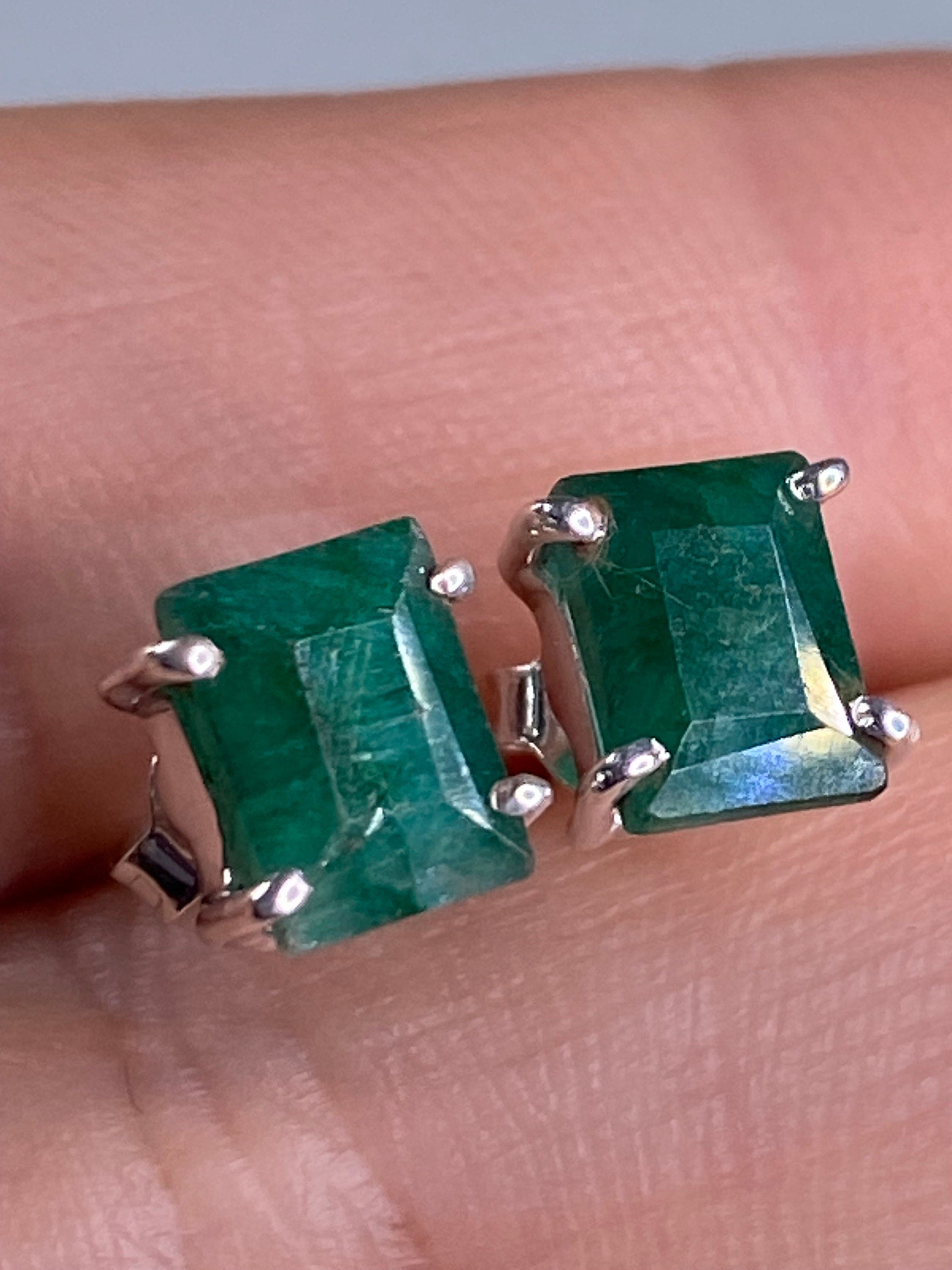 Raw Emerald and Silver Studs