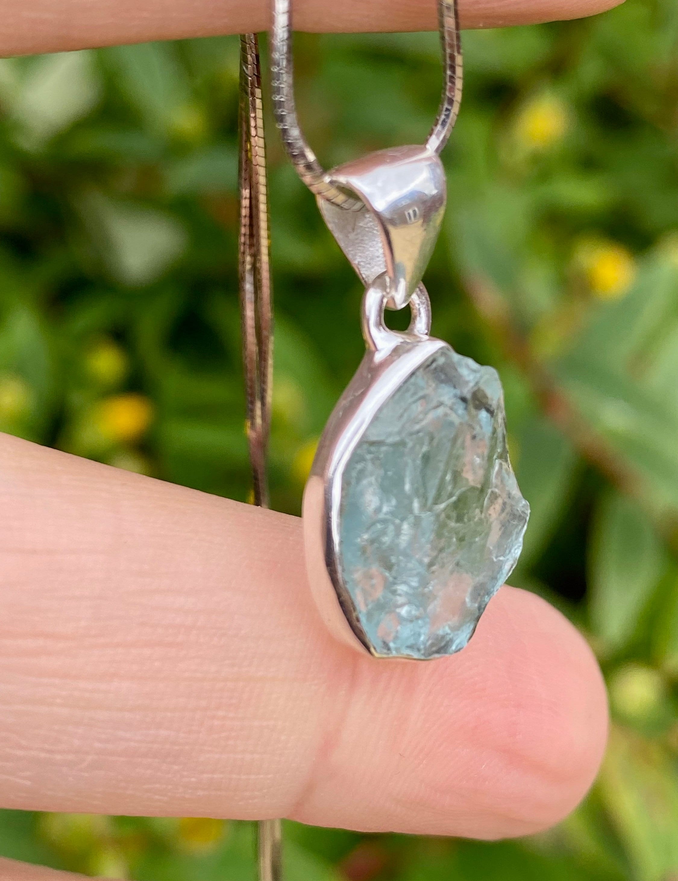 Raw Aquamarine and Silver Pendant