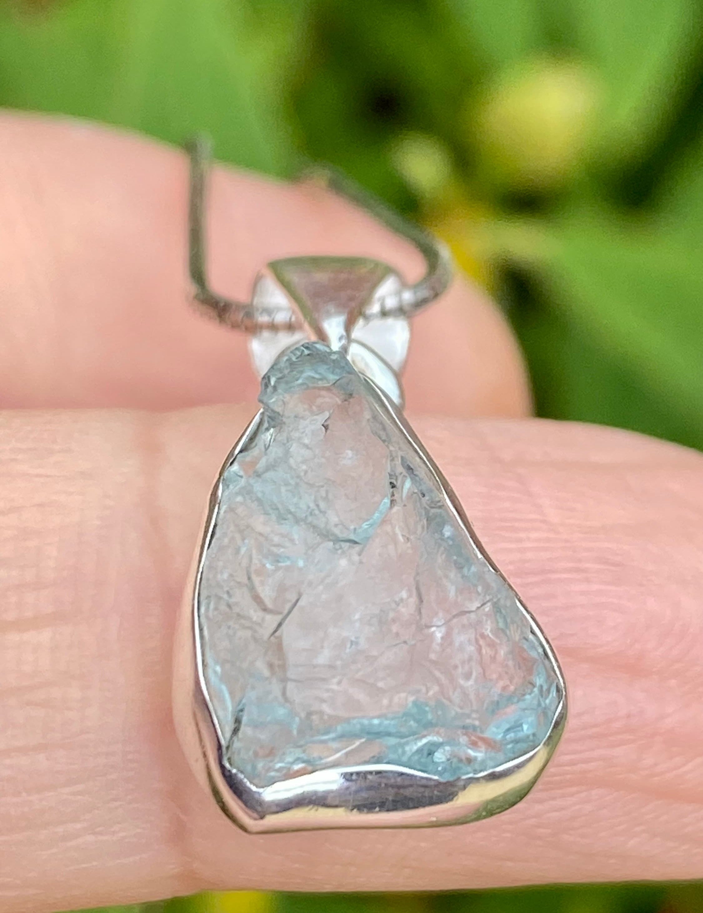 Raw Aquamarine and Silver Pendant