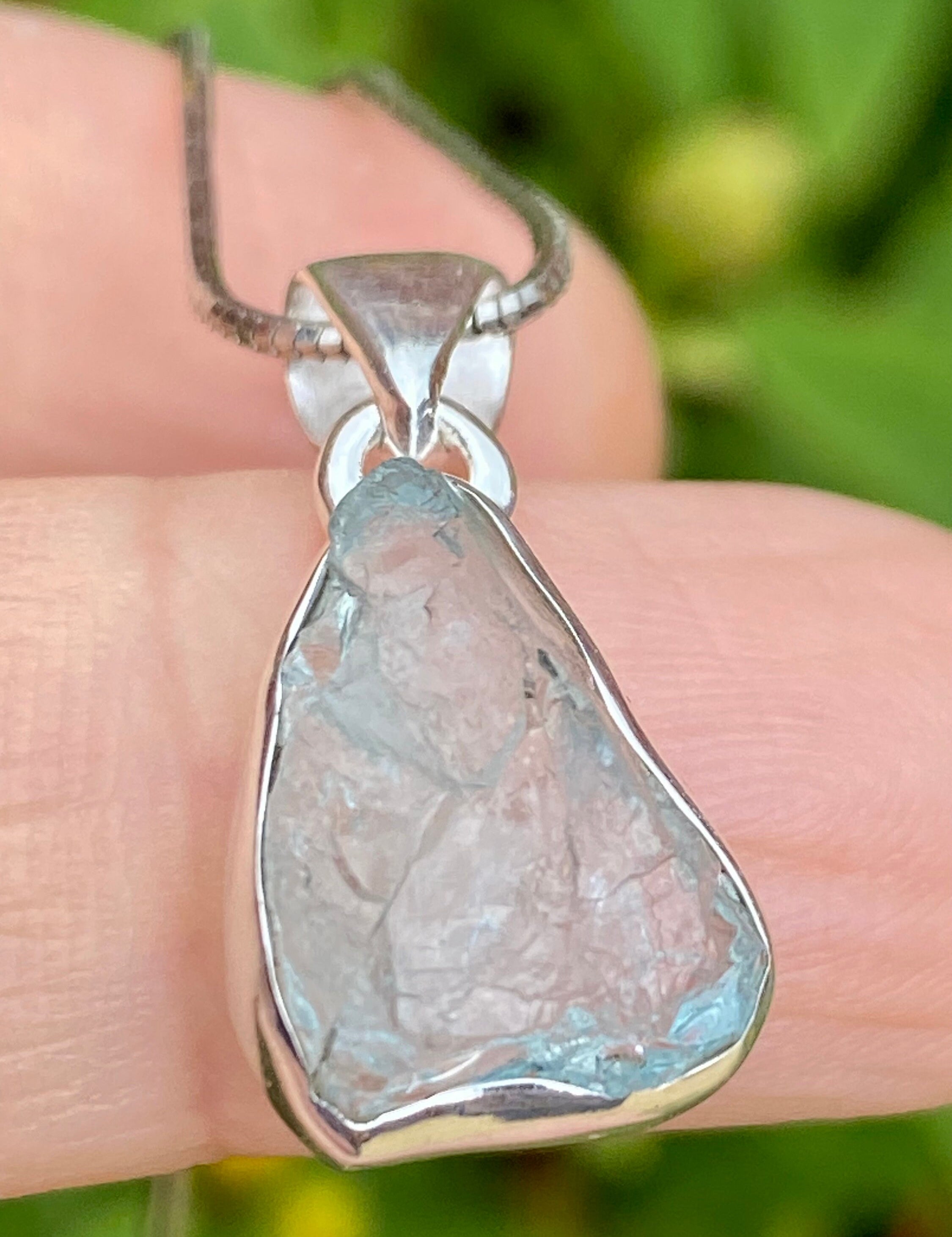 Raw Aquamarine and Silver Pendant