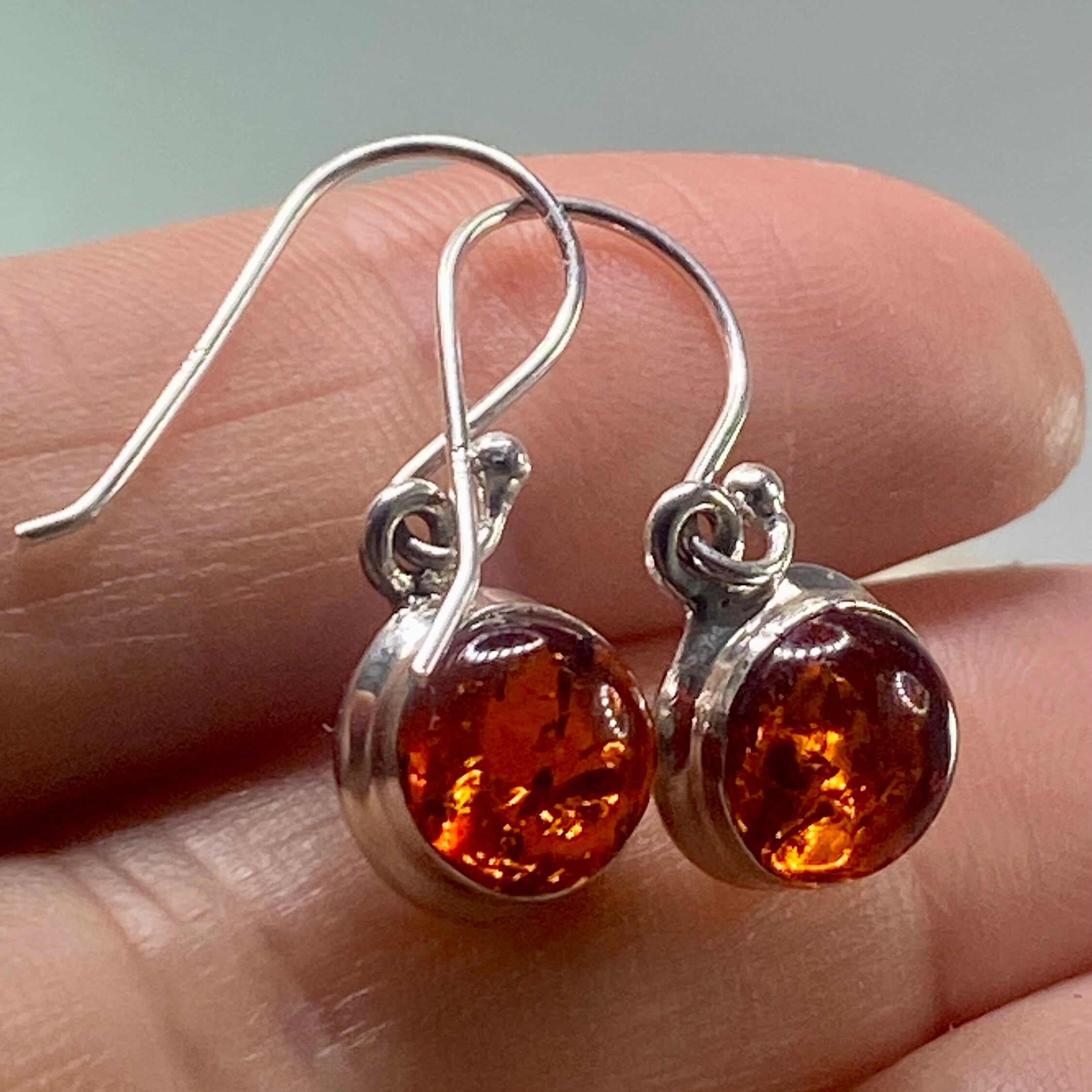 Amber Sterling Silver Drop Earrings