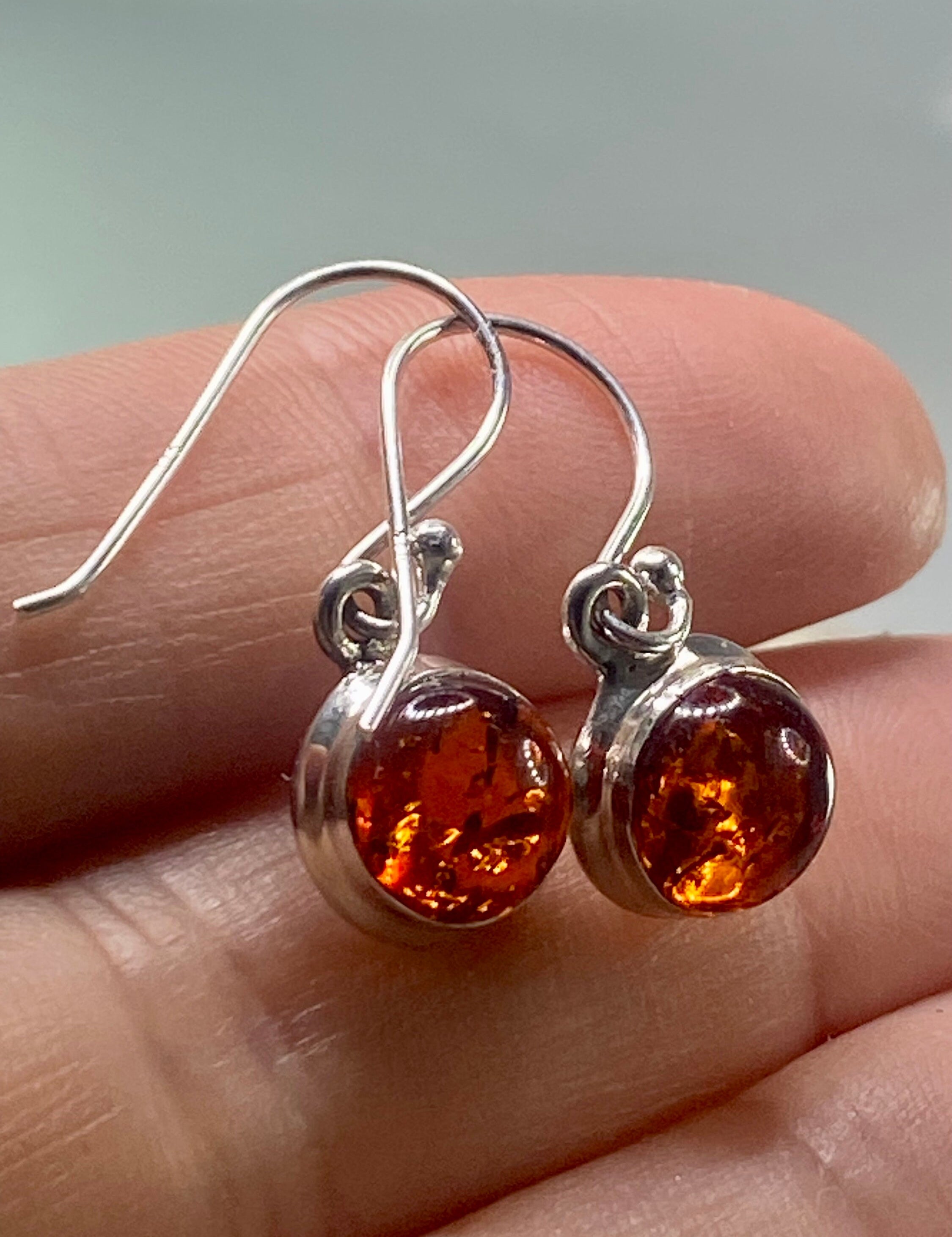 Amber Sterling Silver Drop Earrings