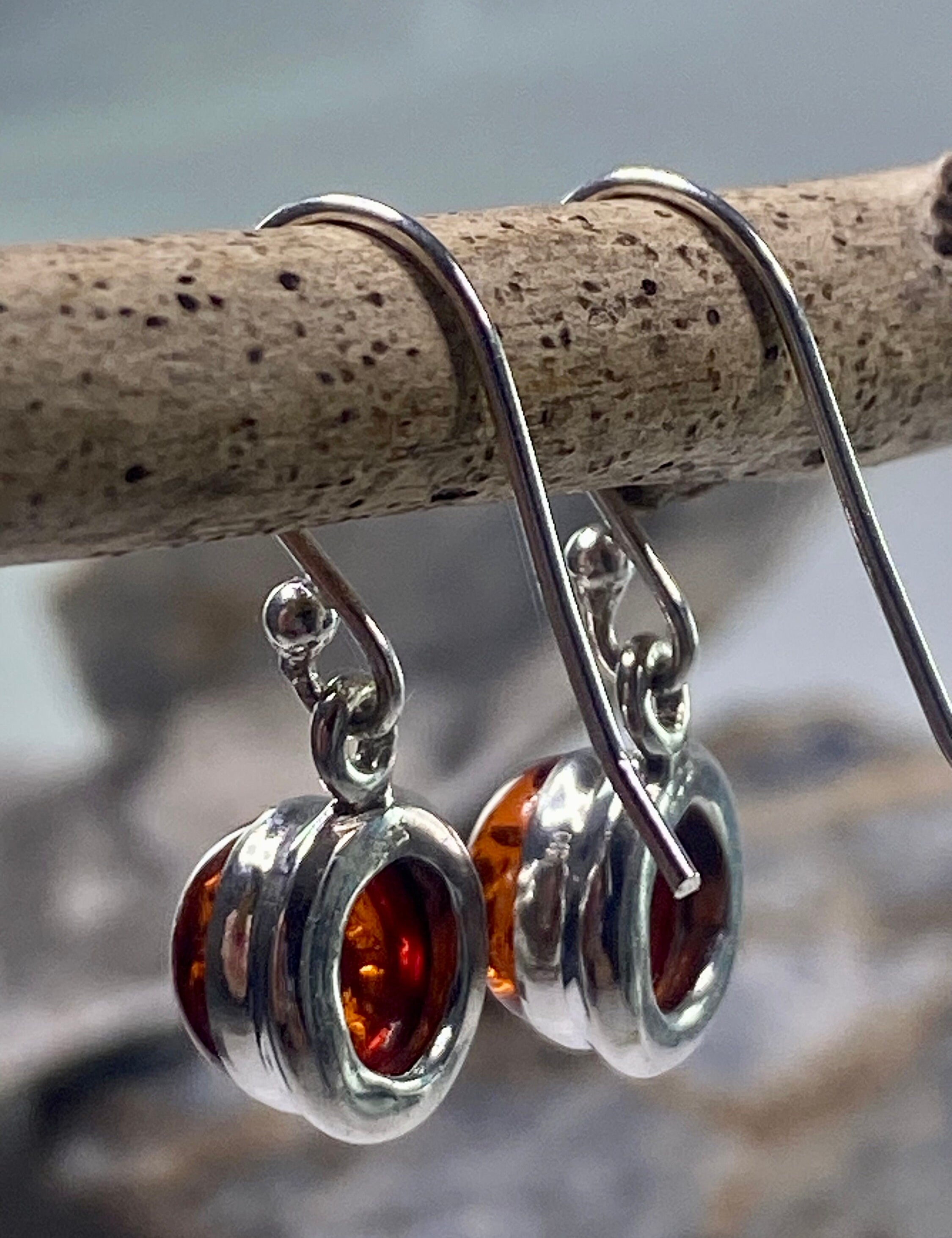 Amber Sterling Silver Drop Earrings