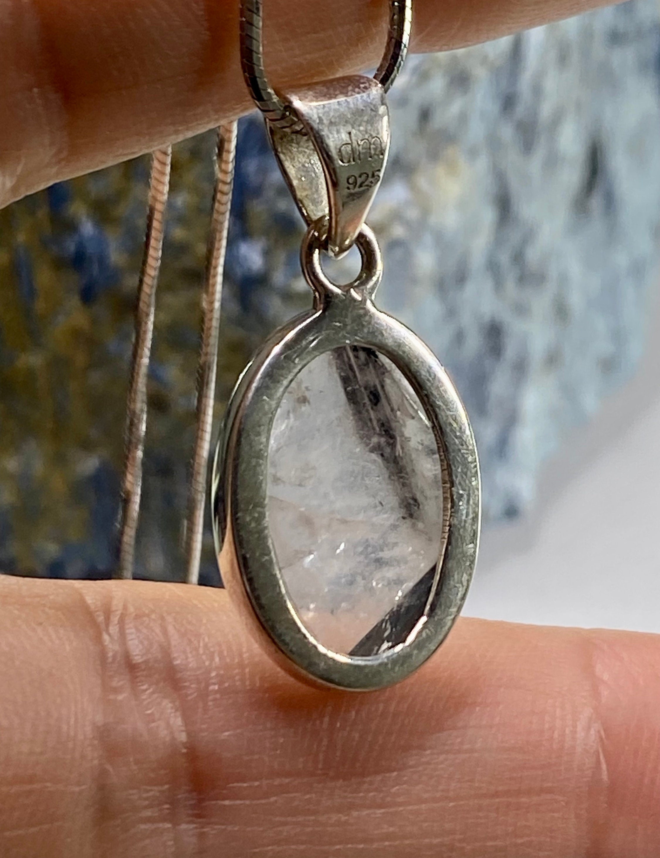 Black Tourmaline Rutilated Quartz and Silver Pendant