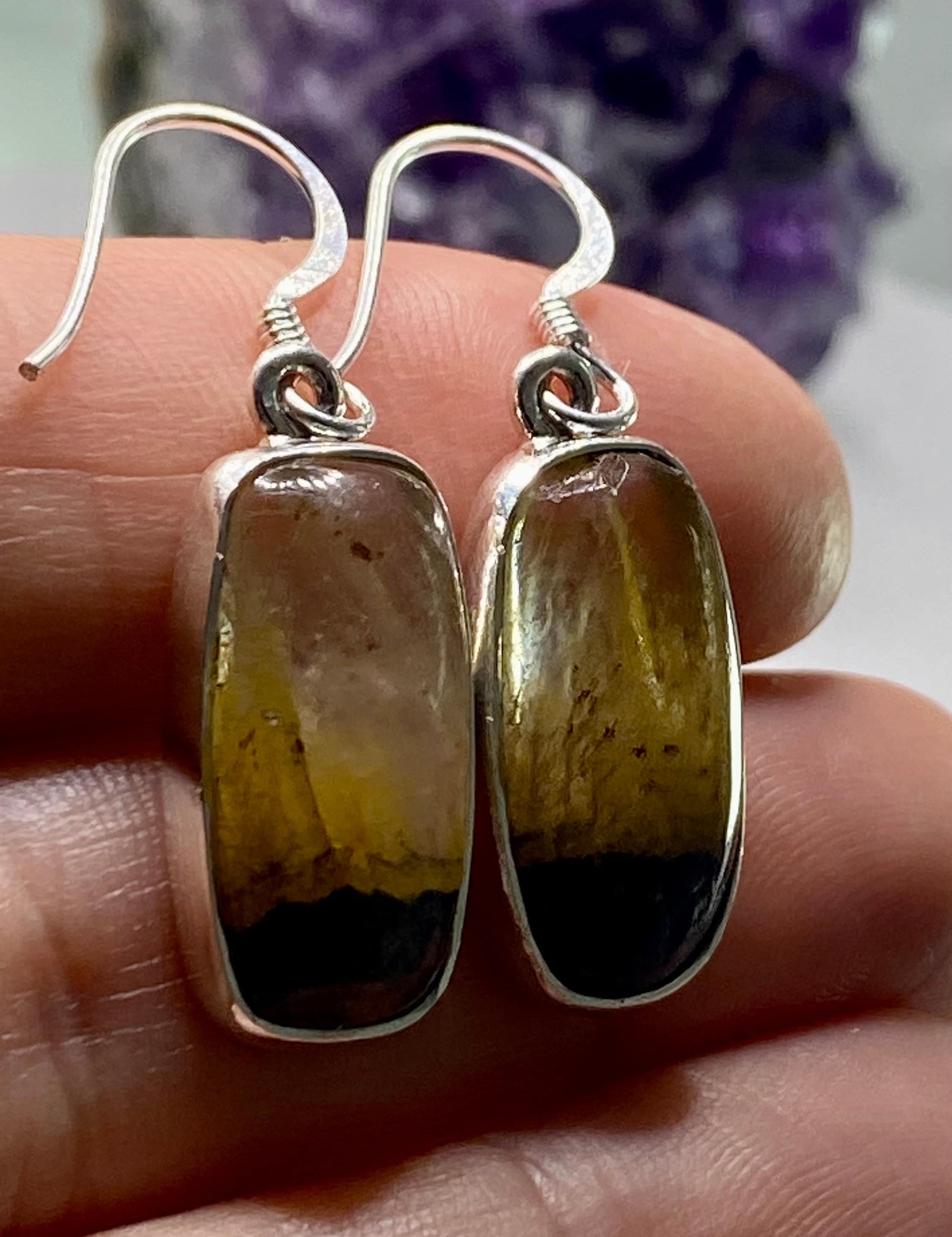 High Quality Blue John and Silver Drop Earrings