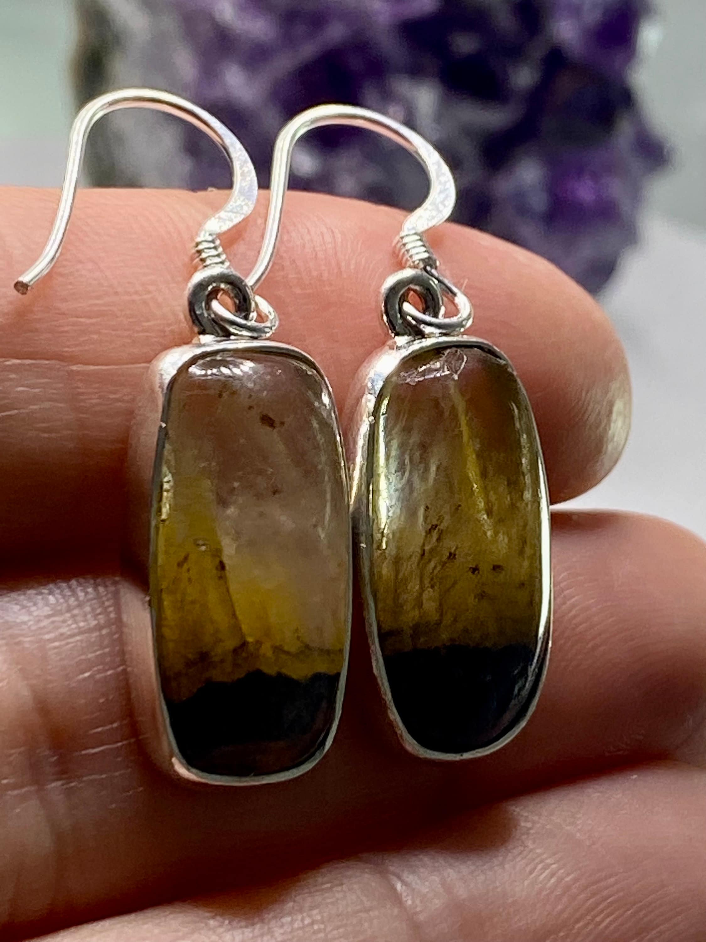 High Quality Blue John and Silver Drop Earrings