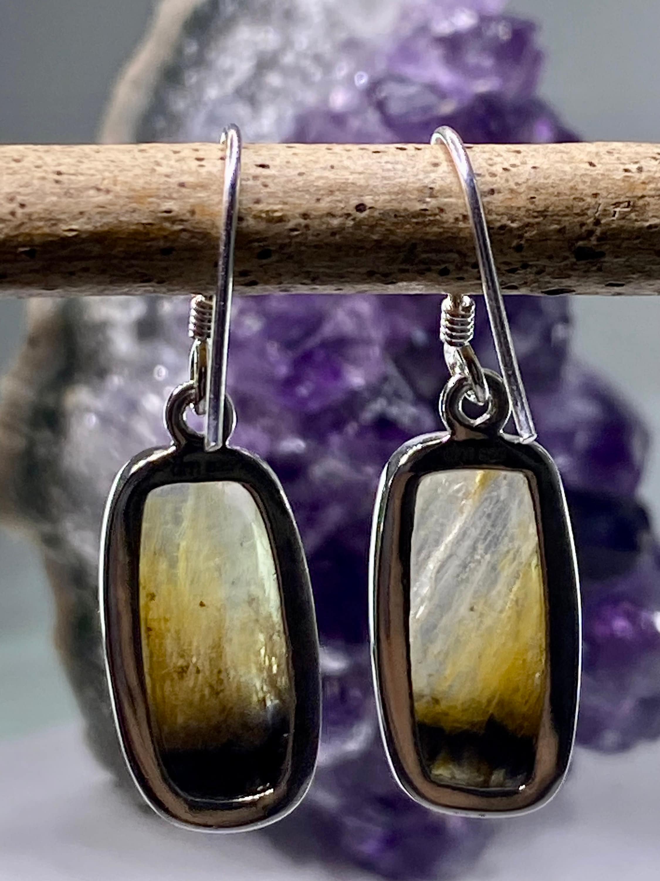 High Quality Blue John and Silver Drop Earrings