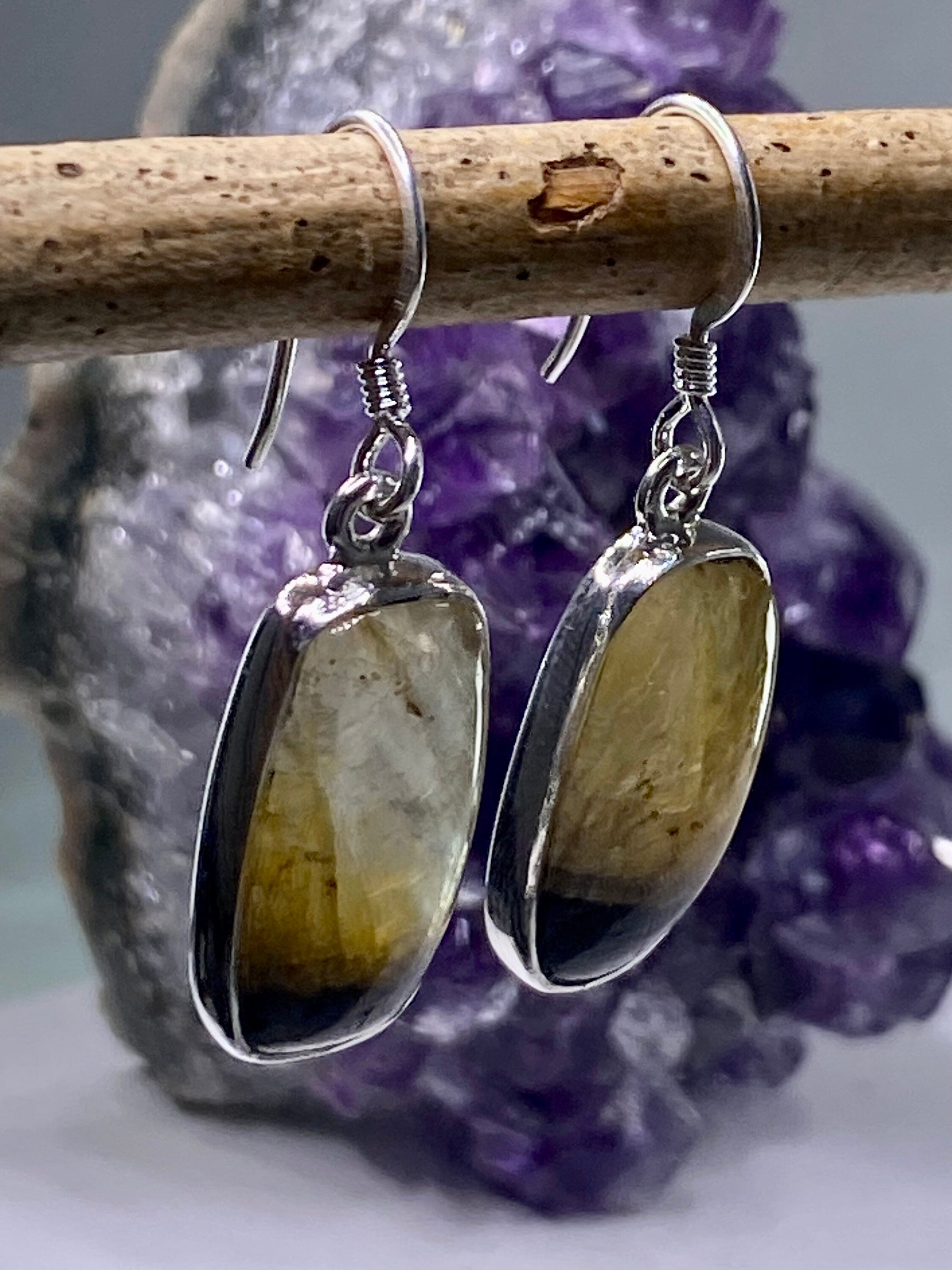 High Quality Blue John and Silver Drop Earrings